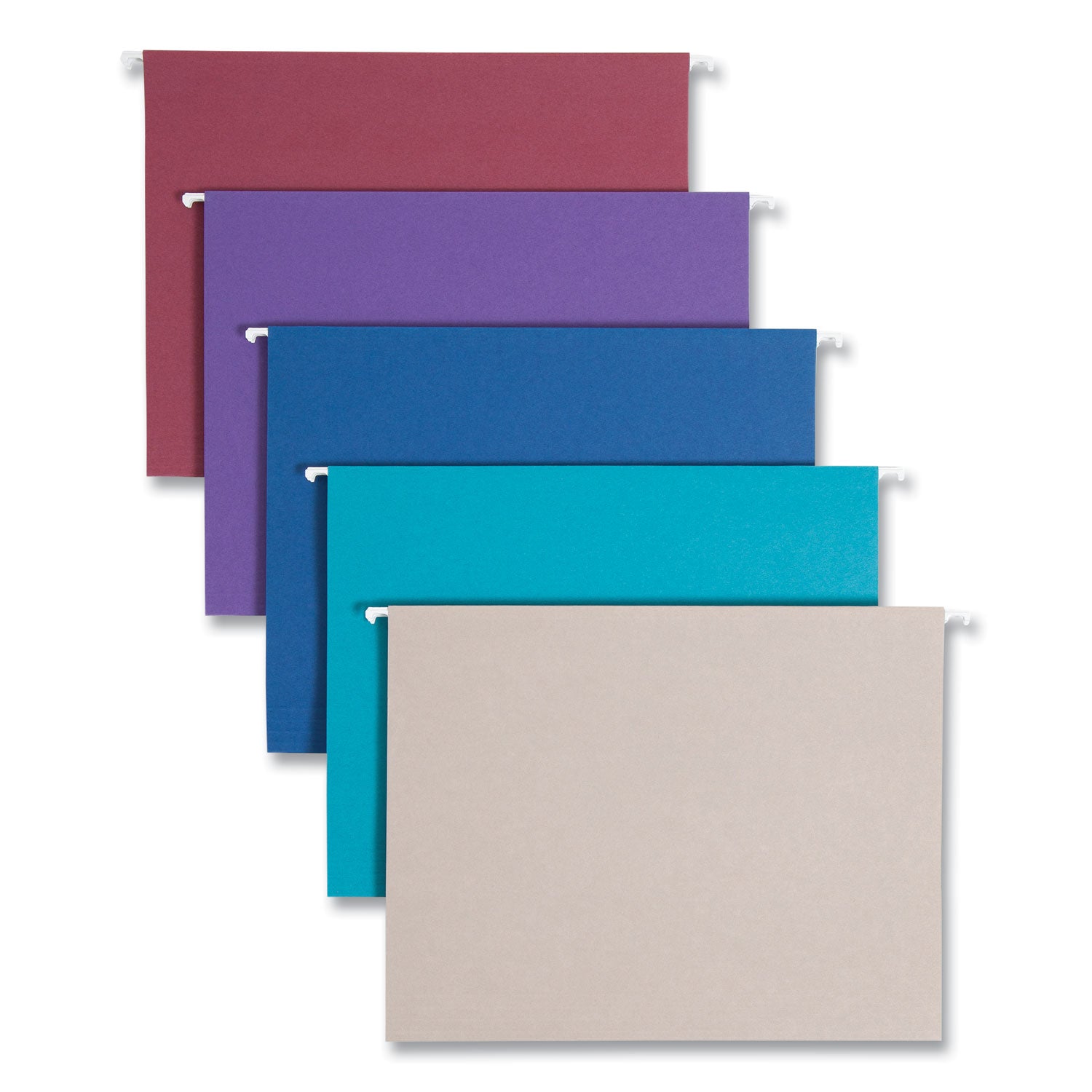 Colored Hanging File Folders with 1/5 Cut Tabs, Letter Size, 1/5-Cut Tabs, Assorted Jewel Tone Colors, 25/Box - 