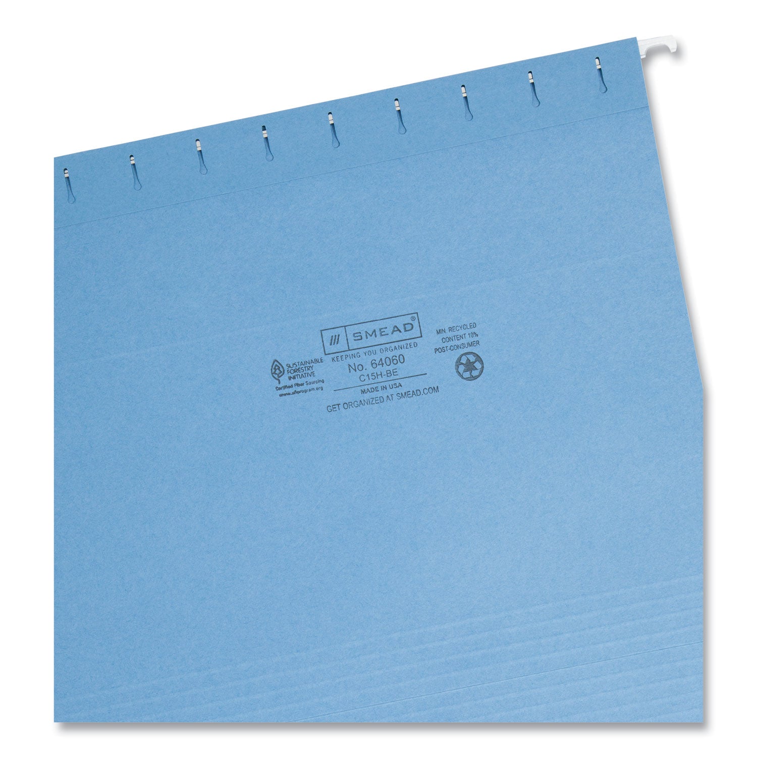 Colored Hanging File Folders with 1/5 Cut Tabs, Letter Size, 1/5-Cut Tabs, Blue, 25/Box - 