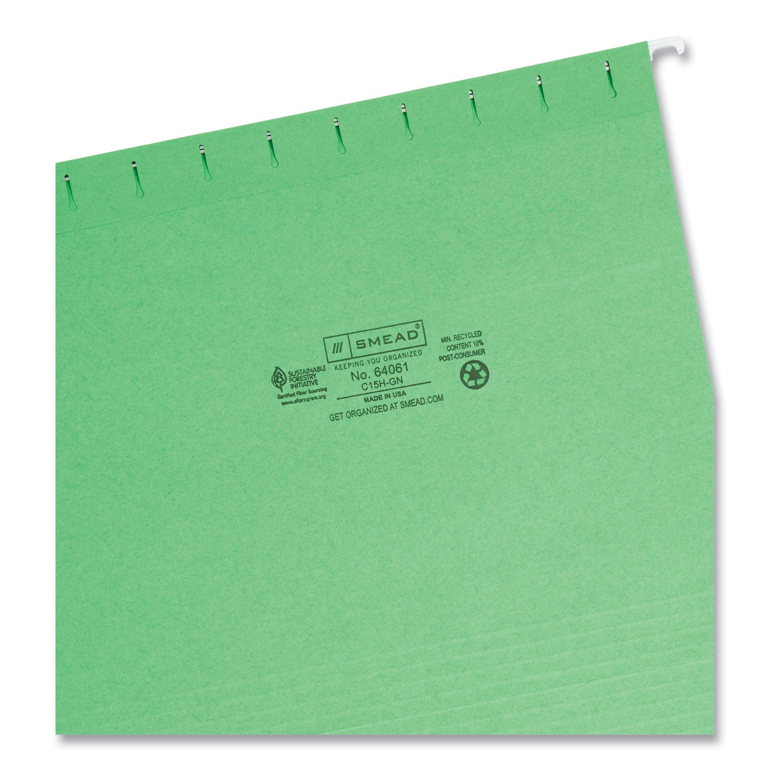 Colored Hanging File Folders with 1/5 Cut Tabs, Letter Size, 1/5-Cut Tabs, Green, 25/Box - 