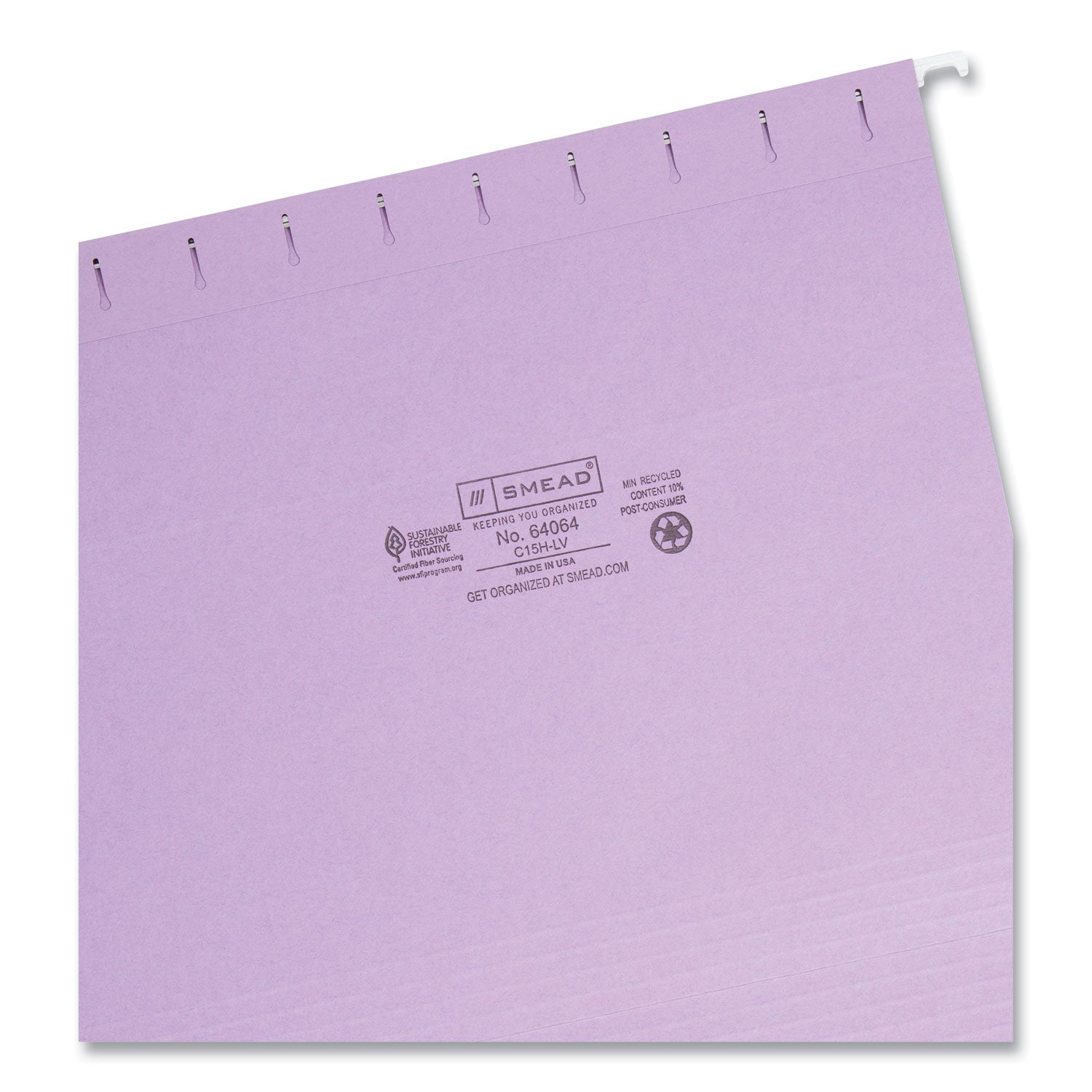 Colored Hanging File Folders with 1/5 Cut Tabs, Letter Size, 1/5-Cut Tabs, Lavender, 25/Box - 