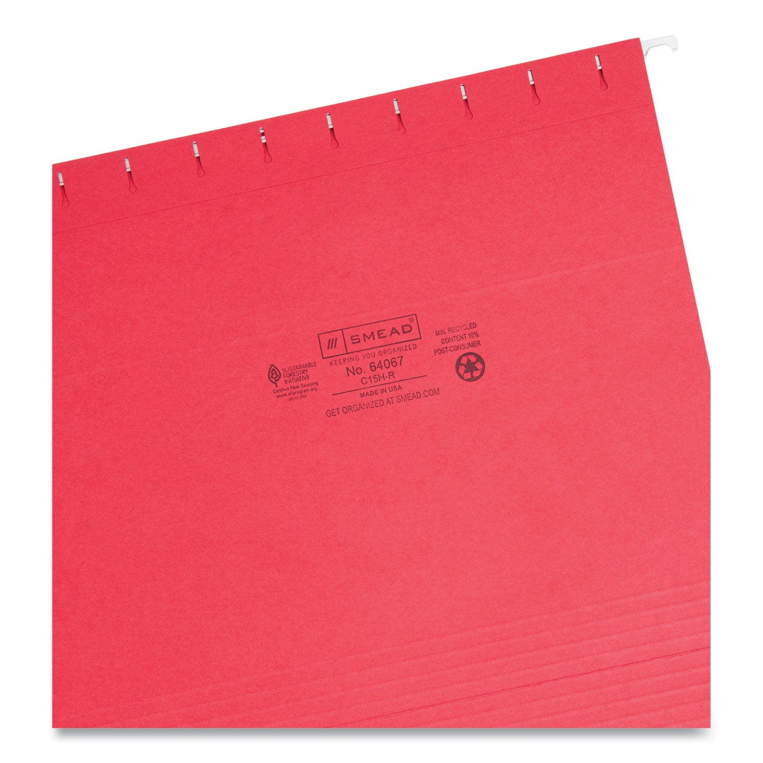 Colored Hanging File Folders with 1/5 Cut Tabs, Letter Size, 1/5-Cut Tabs, Red, 25/Box - 