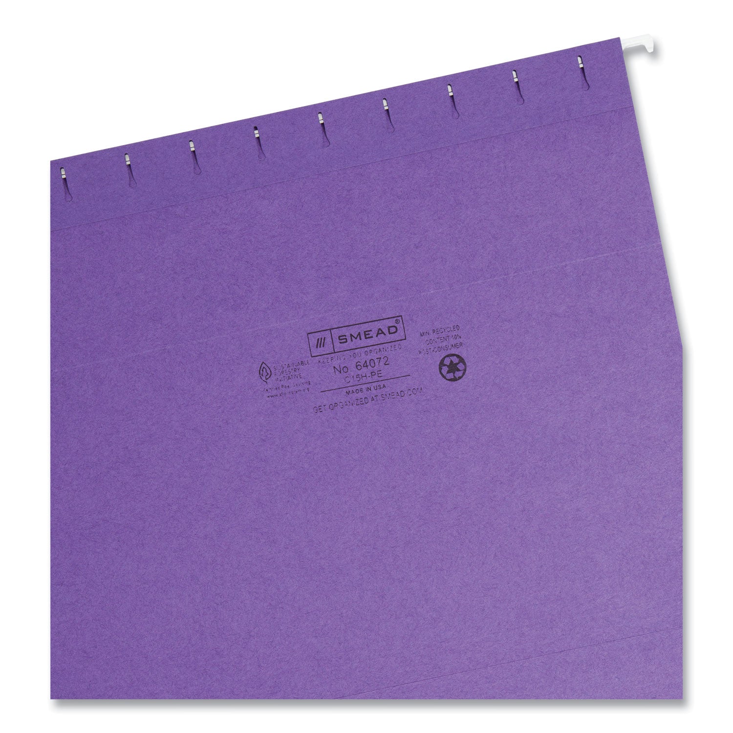 Colored Hanging File Folders with 1/5 Cut Tabs, Letter Size, 1/5-Cut Tabs, Purple, 25/Box - 