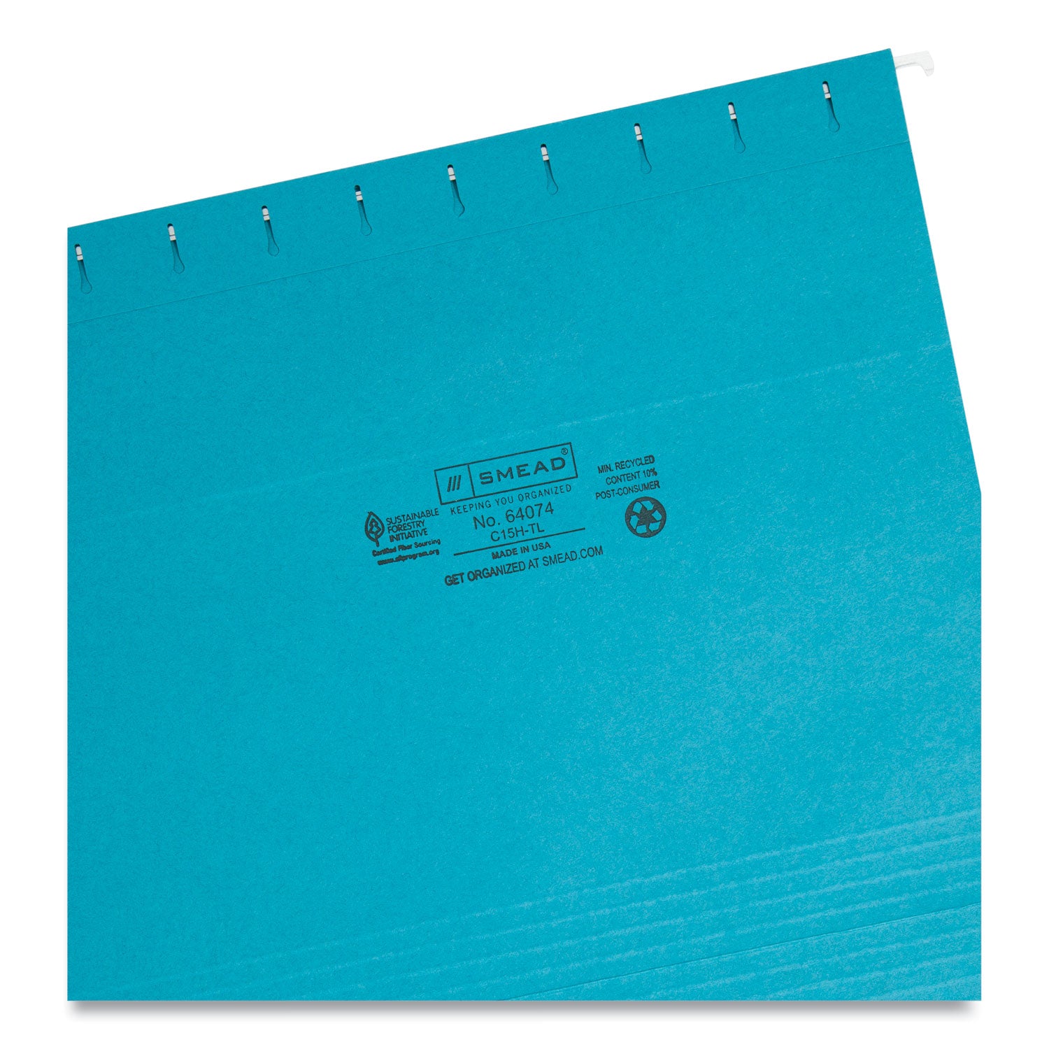 Colored Hanging File Folders with 1/5 Cut Tabs, Letter Size, 1/5-Cut Tabs, Teal, 25/Box - 