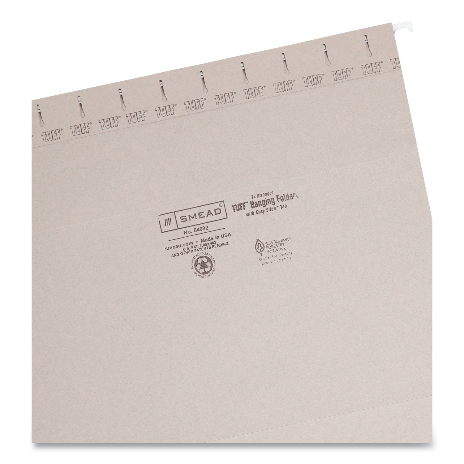 TUFF Hanging Folders with Easy Slide Tab, Letter Size, 1/3-Cut Tabs, Steel Gray, 18/Box - 