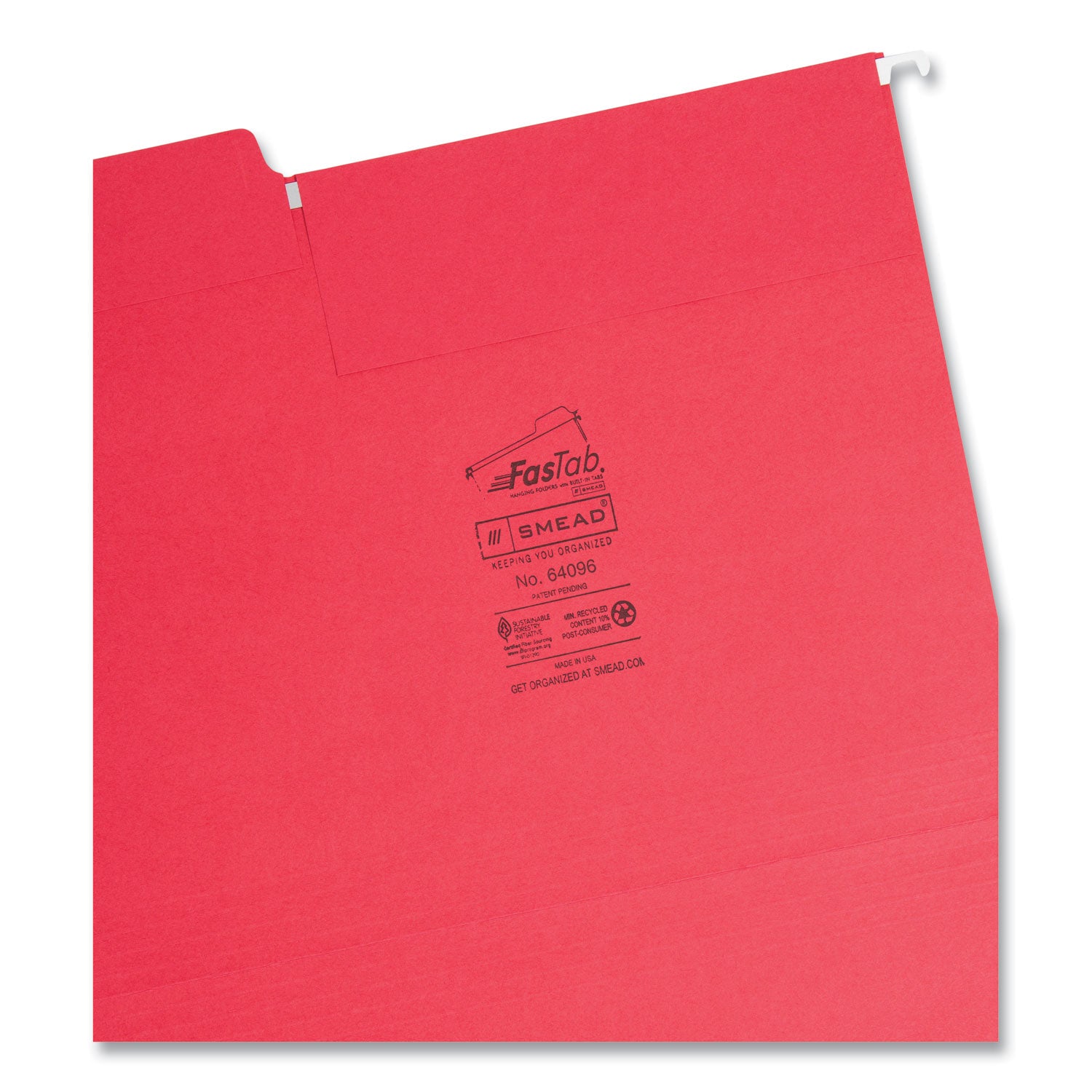 FasTab Hanging Folders, Letter Size, 1/3-Cut Tabs, Red, 20/Box - 