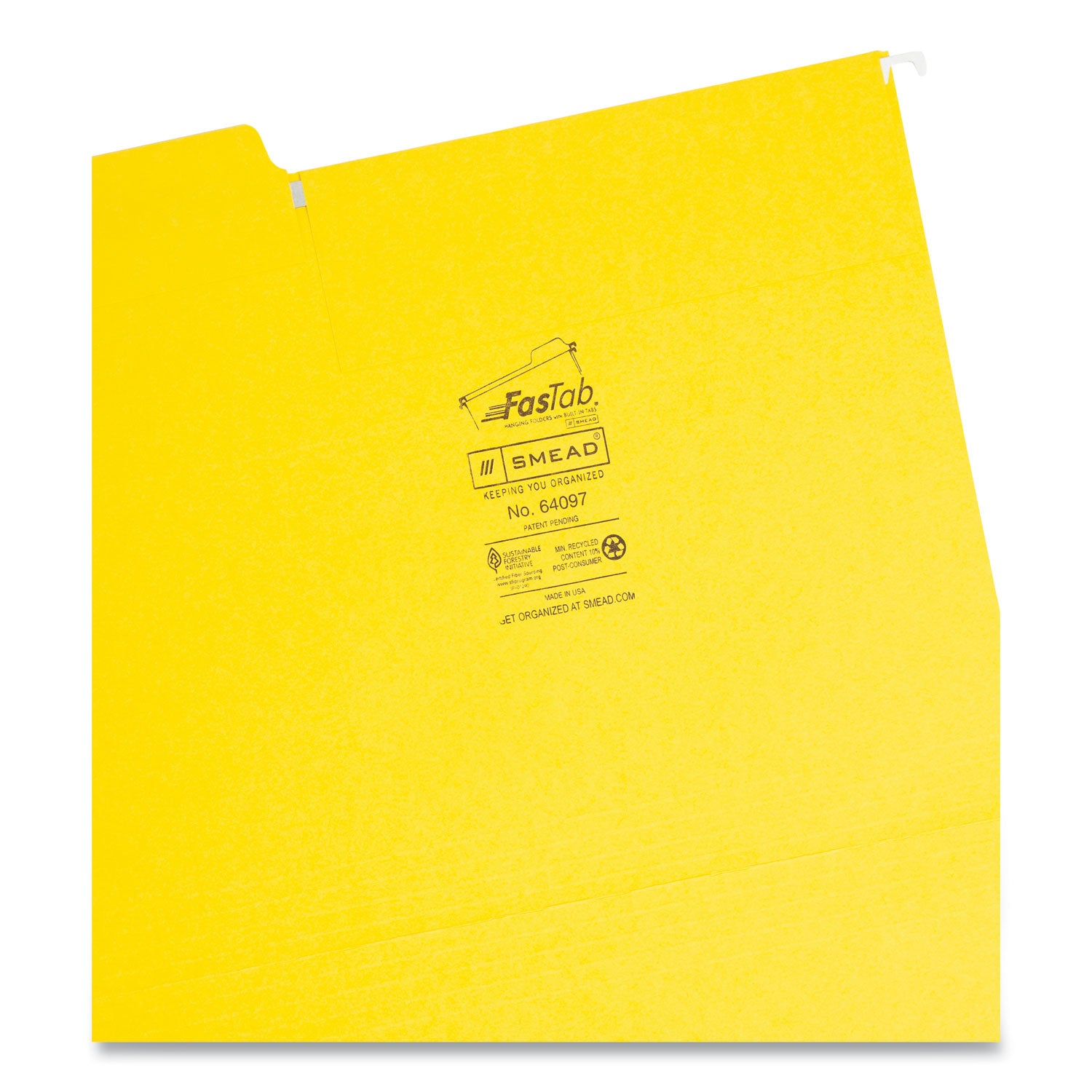 FasTab Hanging Folders, Letter Size, 1/3-Cut Tabs, Yellow, 20/Box - 