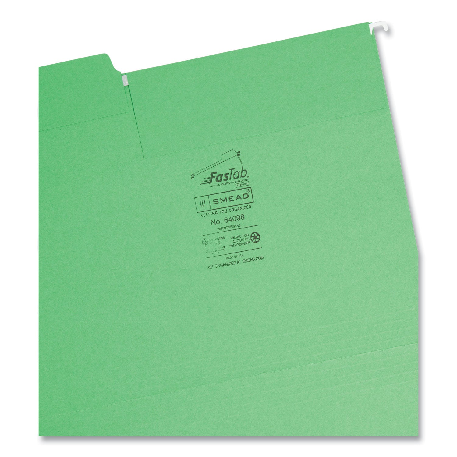 FasTab Hanging Folders, Letter Size, 1/3-Cut Tabs, Green, 20/Box - 