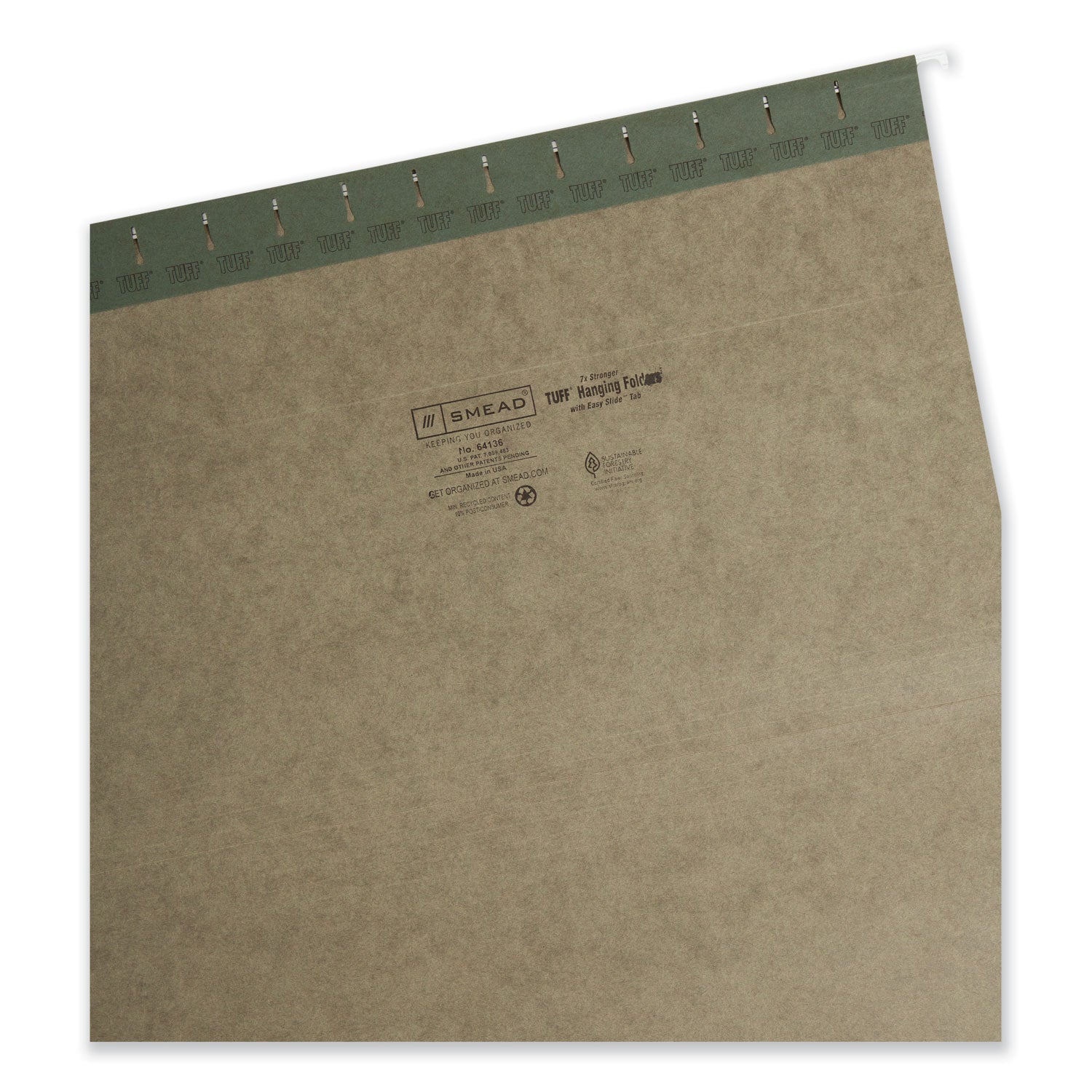 TUFF Hanging Folders with Easy Slide Tab, Legal Size, 1/3-Cut Tabs, Standard Green, 20/Box - 