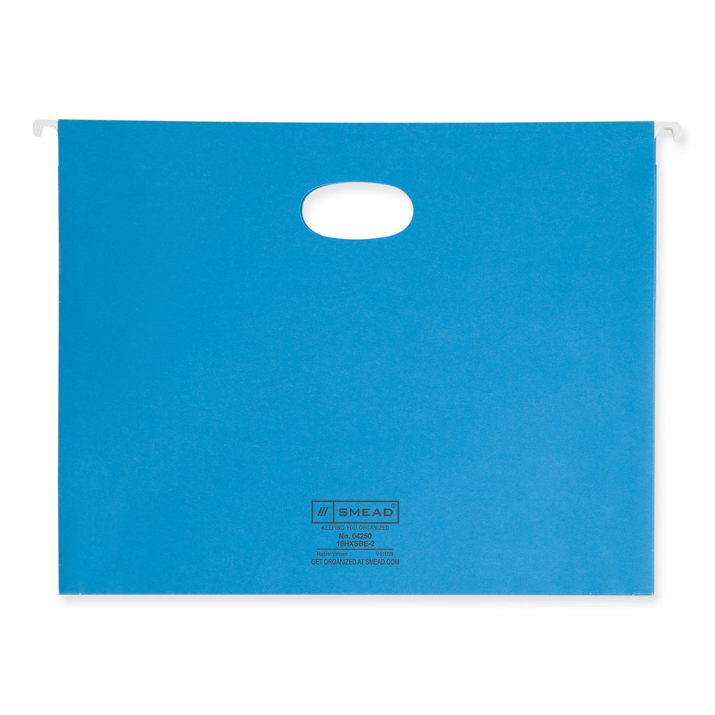 Hanging Pockets with Full-Height Gusset, 1 Section, 2" Capacity, Letter Size, 1/5-Cut Tabs, Sky Blue, 25/Box - 