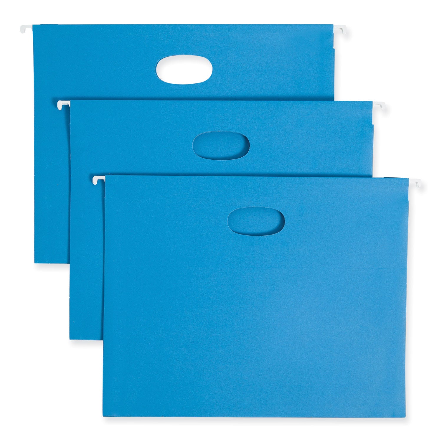 Hanging Pockets with Full-Height Gusset, 1 Section, 3" Capacity, Letter Size, 1/5-Cut Tabs, Sky Blue, 25/Box - 