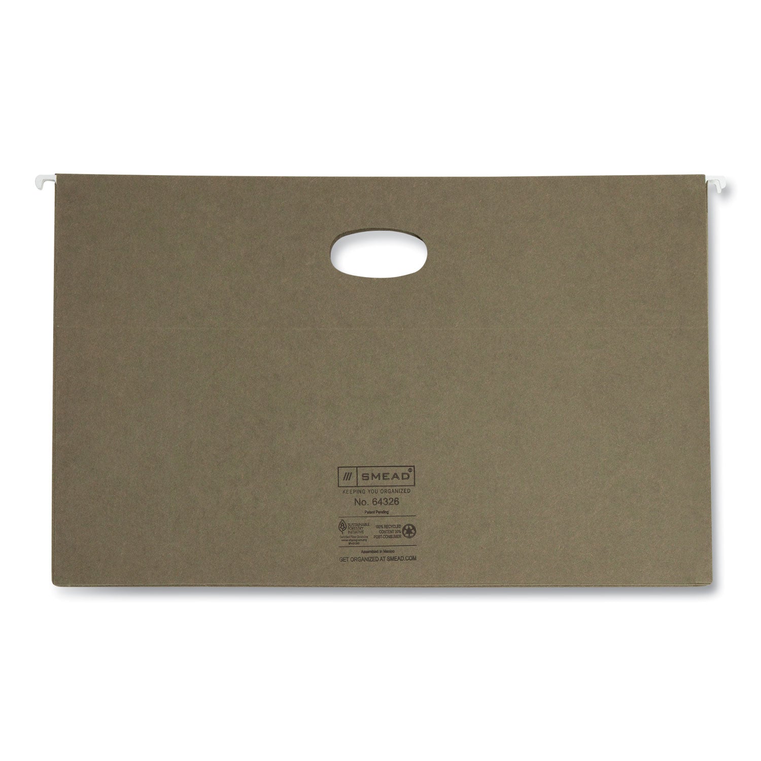 100% Recycled Hanging Pockets with Full-Height Gusset, 1 Section, 3.5" Capacity, Legal Size, Standard Green, 10/Box - 