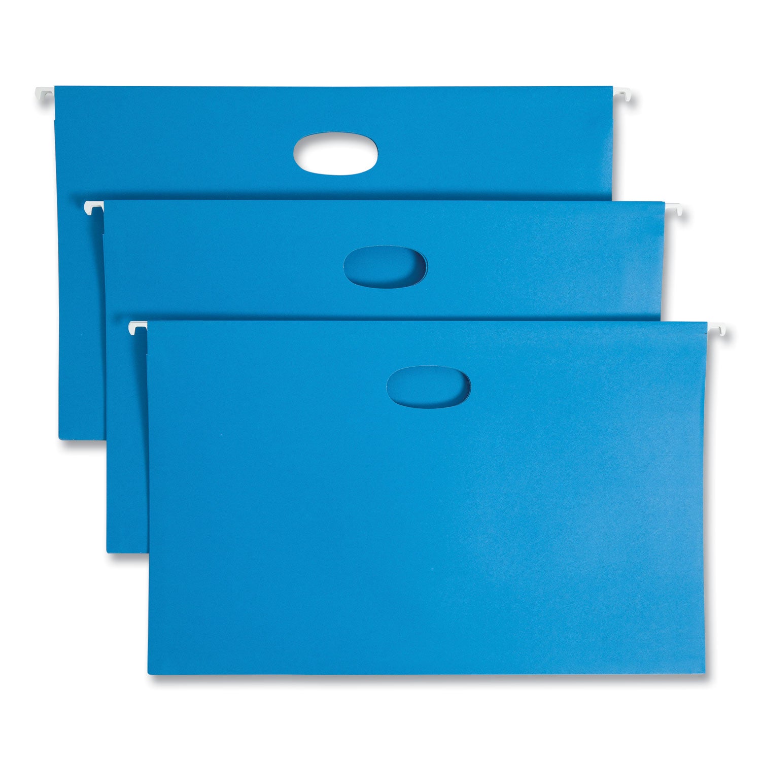 Hanging Pockets with Full-Height Gusset, 1 Section, 3" Capacity, Legal Size, 1/5-Cut Tabs, Sky Blue, 25/Box - 
