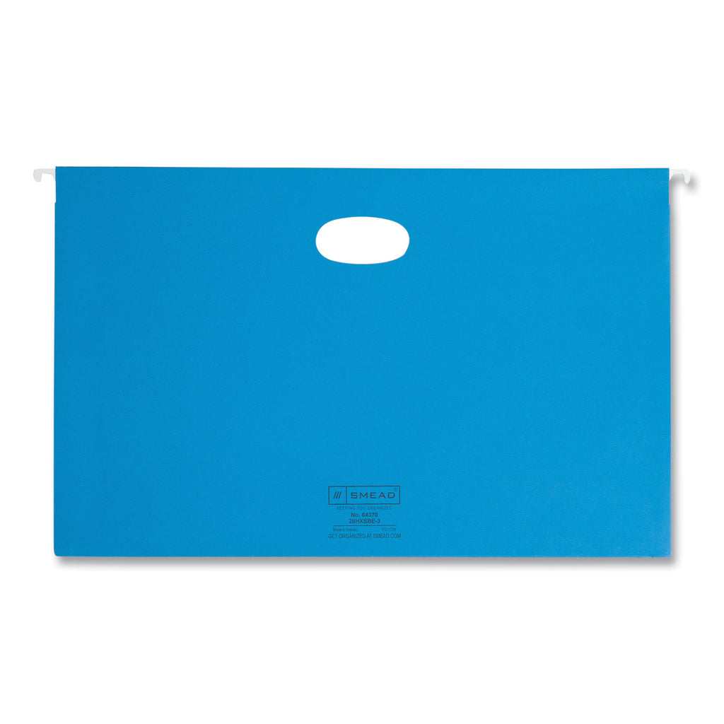 Hanging Pockets with Full-Height Gusset, 1 Section, 3" Capacity, Legal Size, 1/5-Cut Tabs, Sky Blue, 25/Box - 