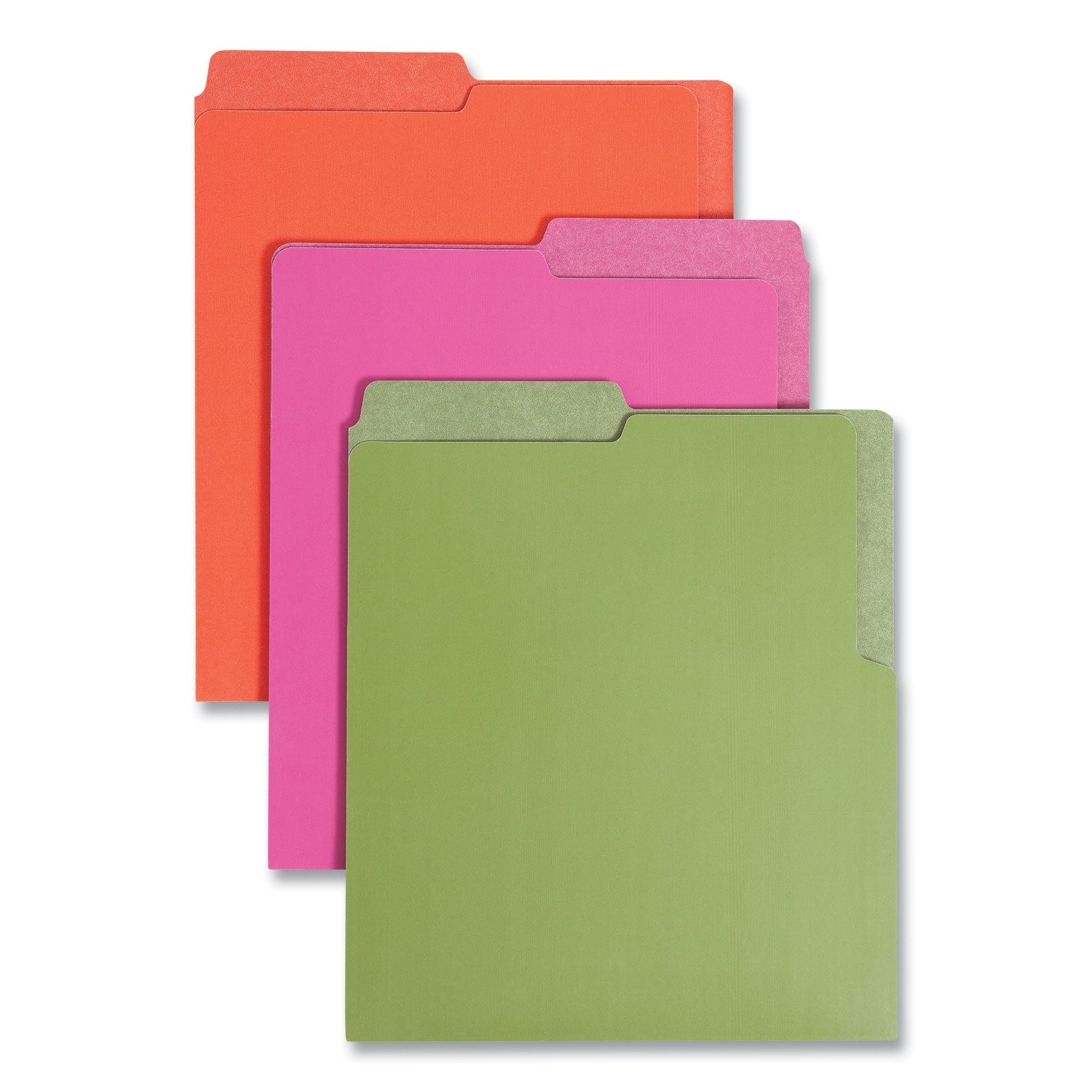 Organized Up Heavyweight Vertical File Folders, 1/2-Cut Tabs, Letter Size, Assorted: Fuchsia/Orange/Peridot Green, 6/Pack - 