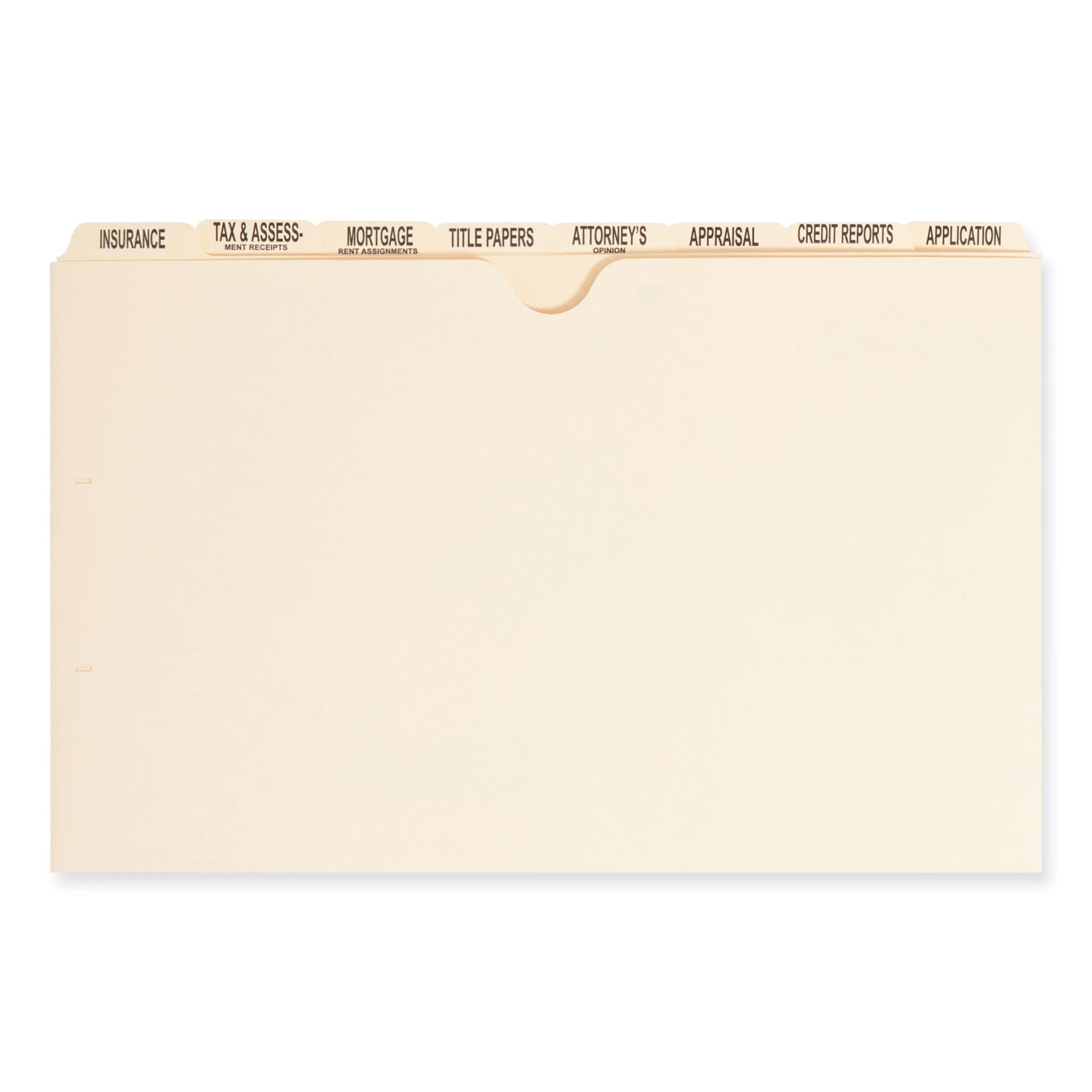 Pressboard Mortgage Folder Dividers, Pre-Printed, 1 Fastener, Legal Size, Manila, 7 Dividers/Set, 12 Sets - 