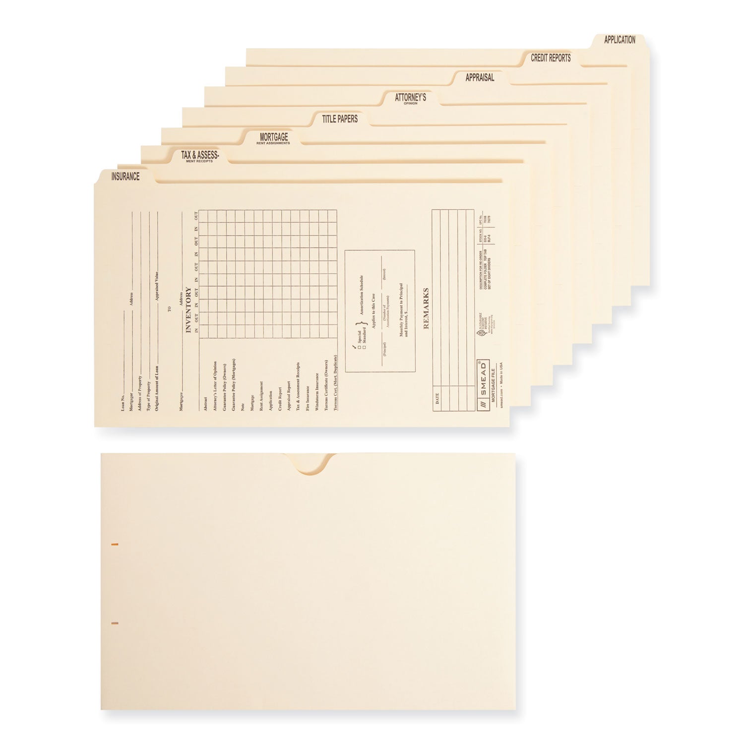 Pressboard Mortgage Folder Dividers, Pre-Printed, 1 Fastener, Legal Size, Manila, 7 Dividers/Set, 12 Sets - 