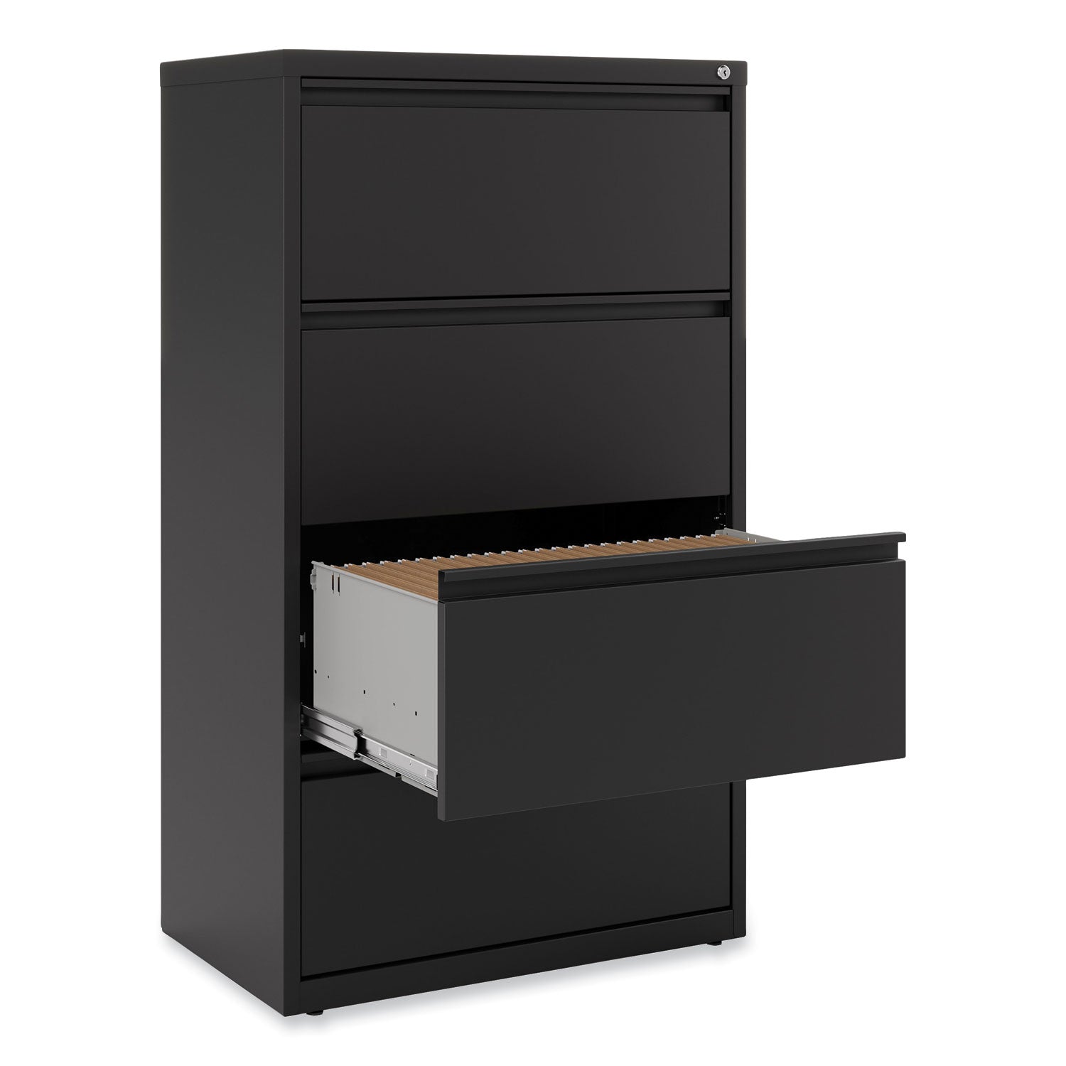 Lateral File, 4 Legal/Letter-Size File Drawers, Black, 30" x 18.63" x 52.5