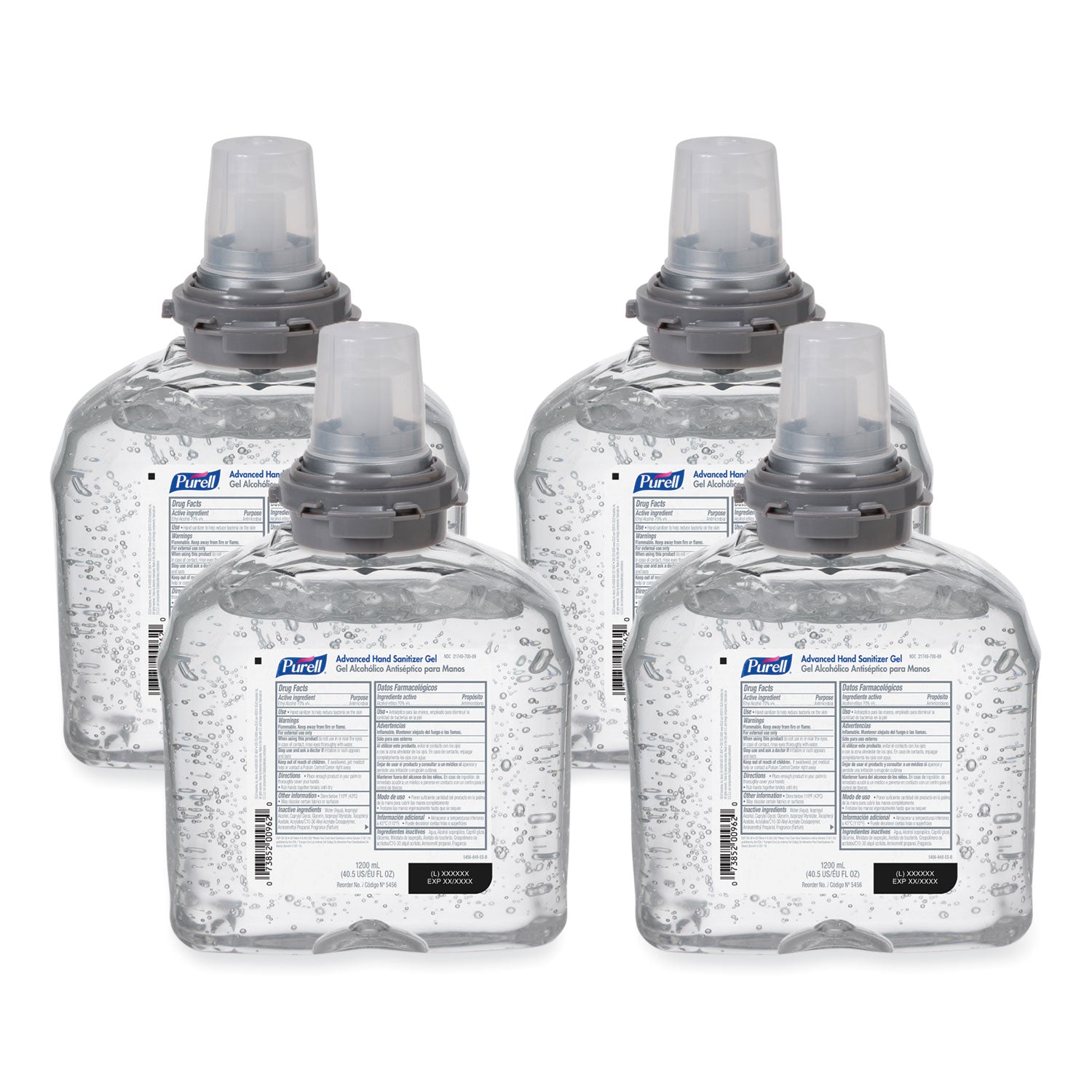 Advanced Hand Sanitizer TFX Refill, Gel, 1,200 mL, Unscented, 4/Carton - 