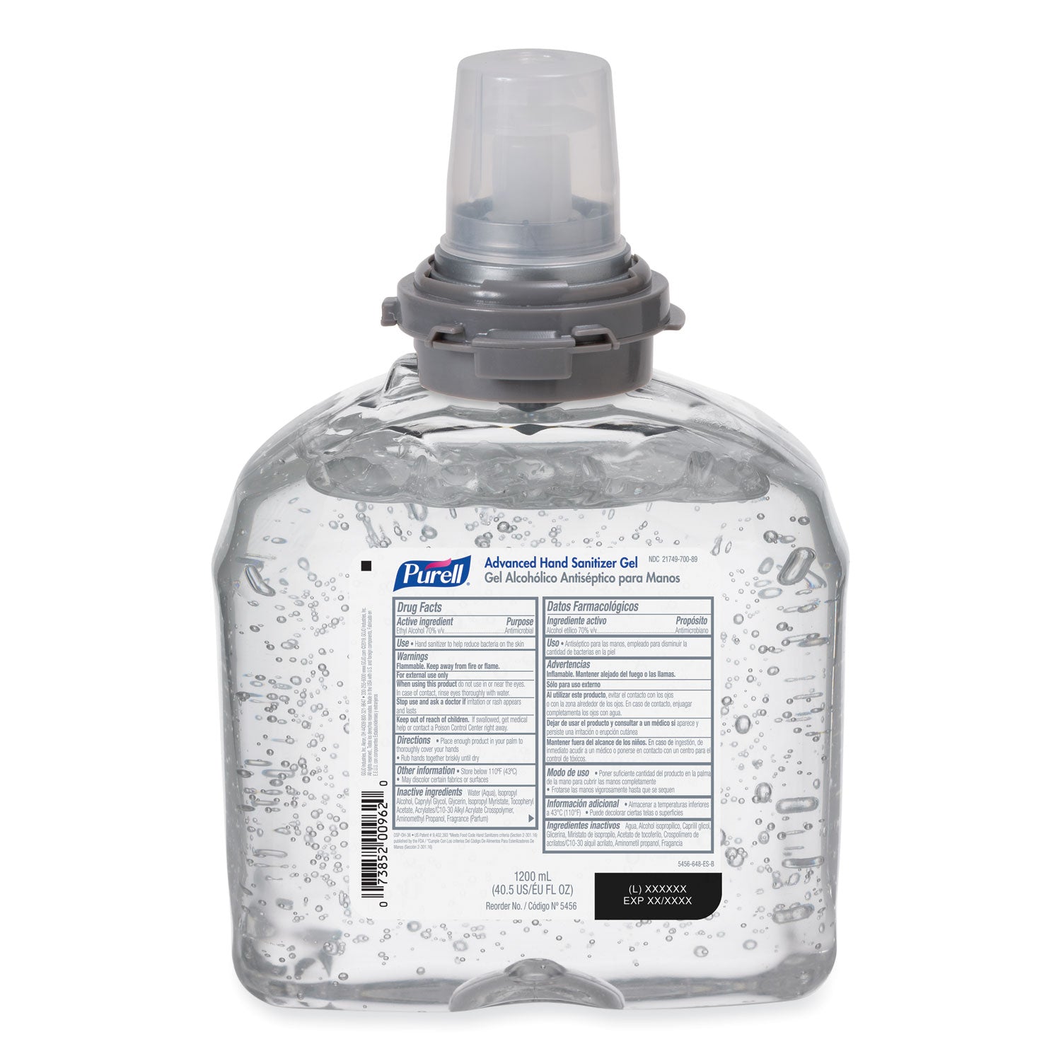 Advanced Hand Sanitizer TFX Refill, Gel, 1,200 mL, Unscented, 4/Carton - 