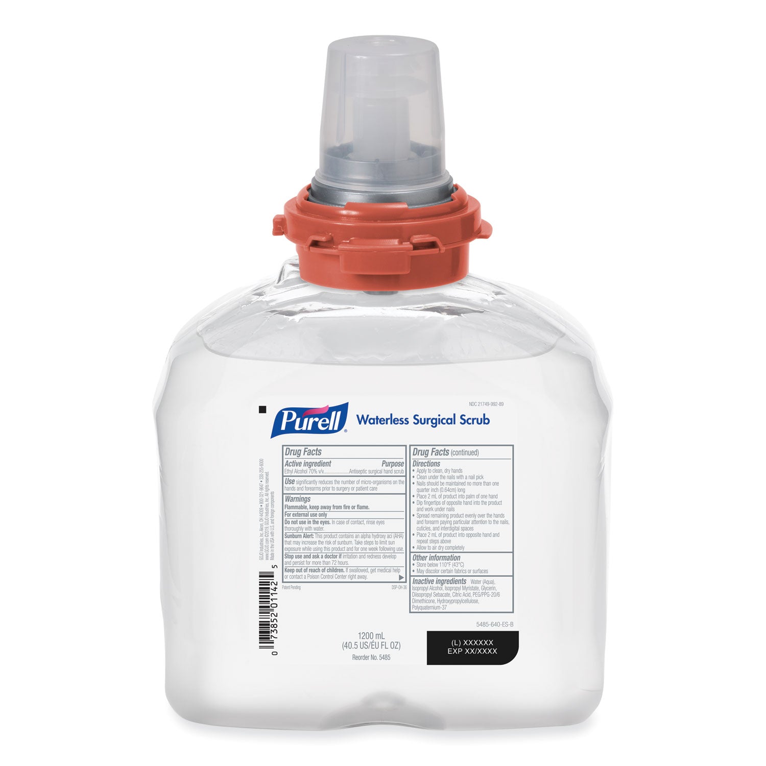 waterless-surgical-scrub-gel-hand-sanitizer-1200-ml-refill-bottle-fragrance-free-for-tfx-dispenser-4-carton_goj548504 - 2