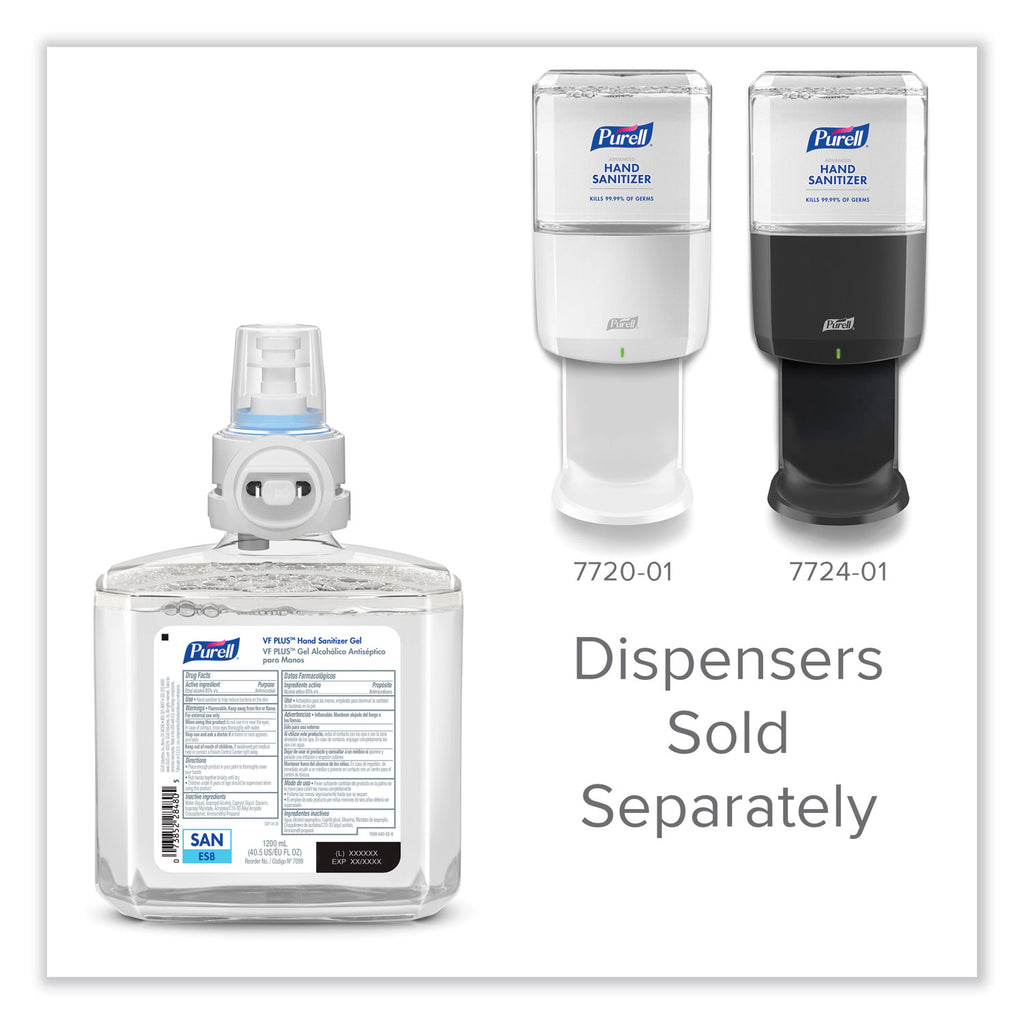 VF PLUS Hand Sanitizer Gel, 1,200 mL Refill Bottle, Fragrance-Free, For ES8 Dispensers, 2/Carton