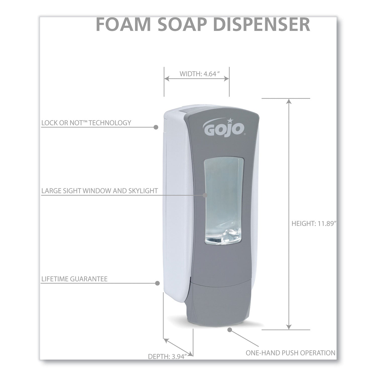ADX-12 Dispenser, 1,250 mL, 4.5 x 4 x 11.25, Gray