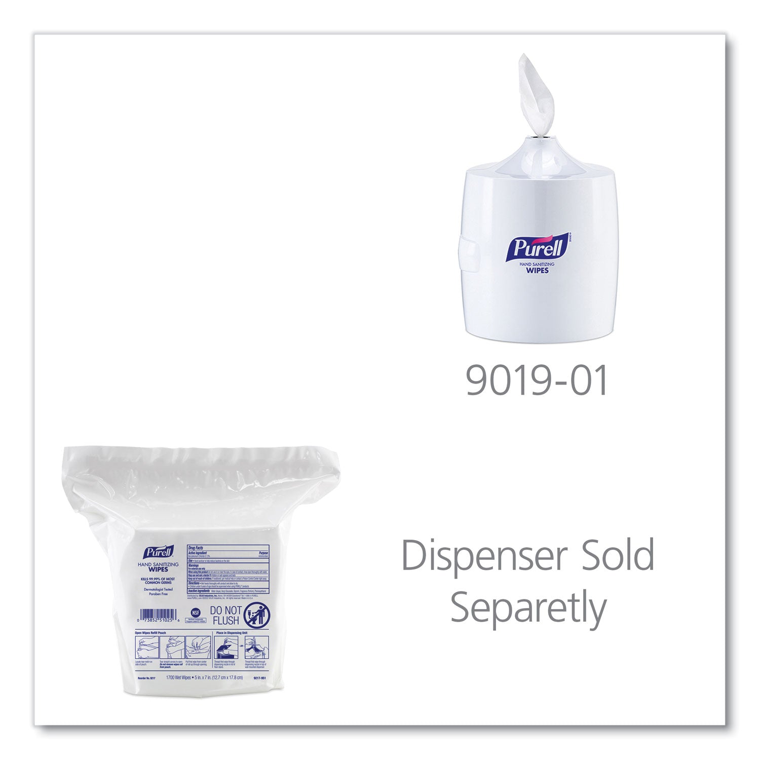 PURELL Hand Sanitizing Wipes Dispenser Refill - White - Durable, Textured, Lint-free - For Hand, Face - 1700 Per Pack - 2 / Carton