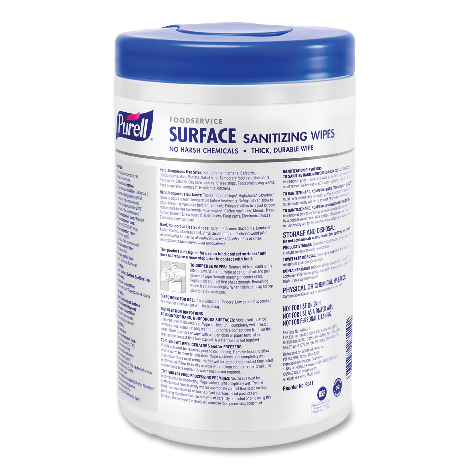 Foodservice Surface Sanitizing Wipes, 1-Ply, 10 x 7, Fragrance-Free, White, 110/Canister, 6 Canisters/Carton
