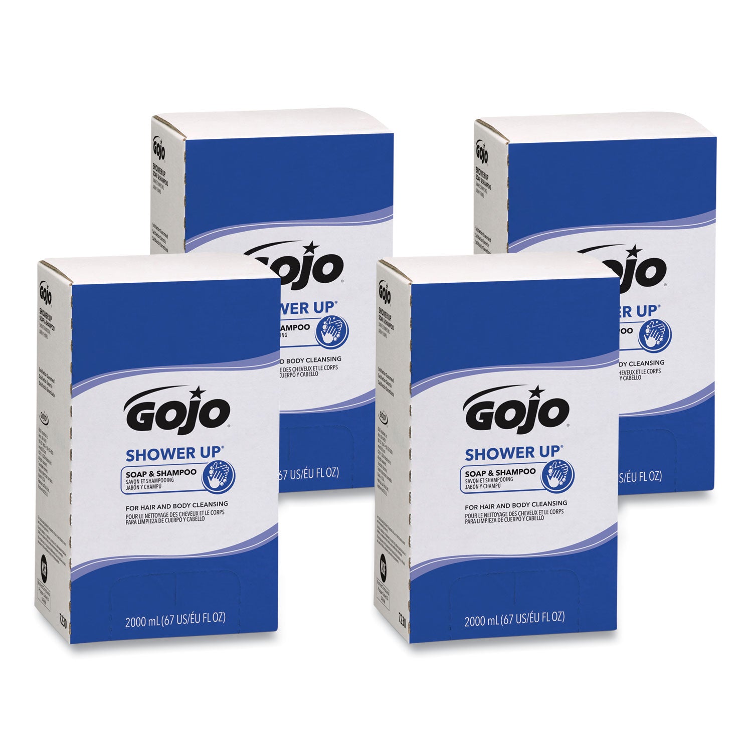 SHOWER UP Soap and Shampoo, Pleasant Scent, 2,000 mL Refill, 4/Carton