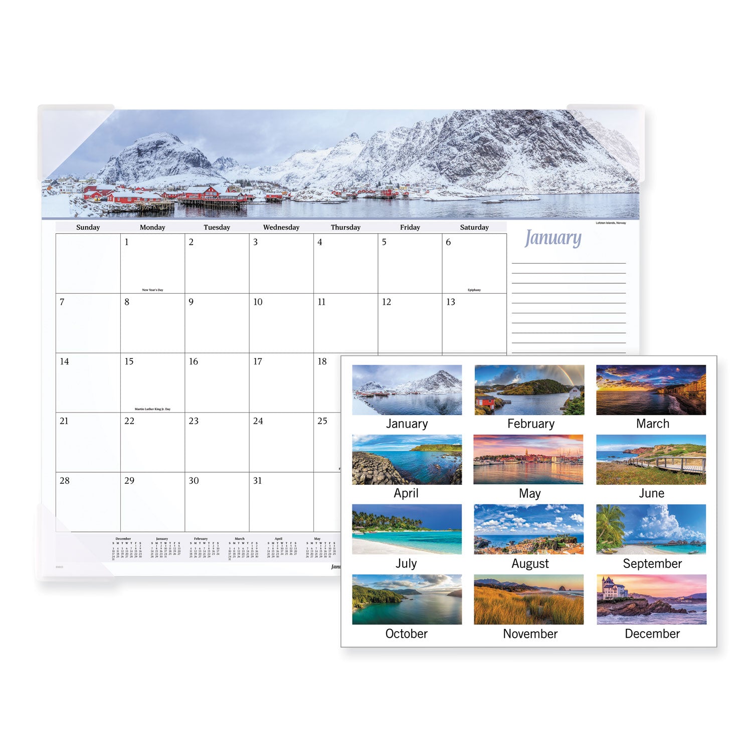Seascape Panoramic Desk Pad, Seascape Panoramic Photography, 22 x 17, White Sheets, Clear Corners, 12-Month (Jan-Dec): 2024 - 