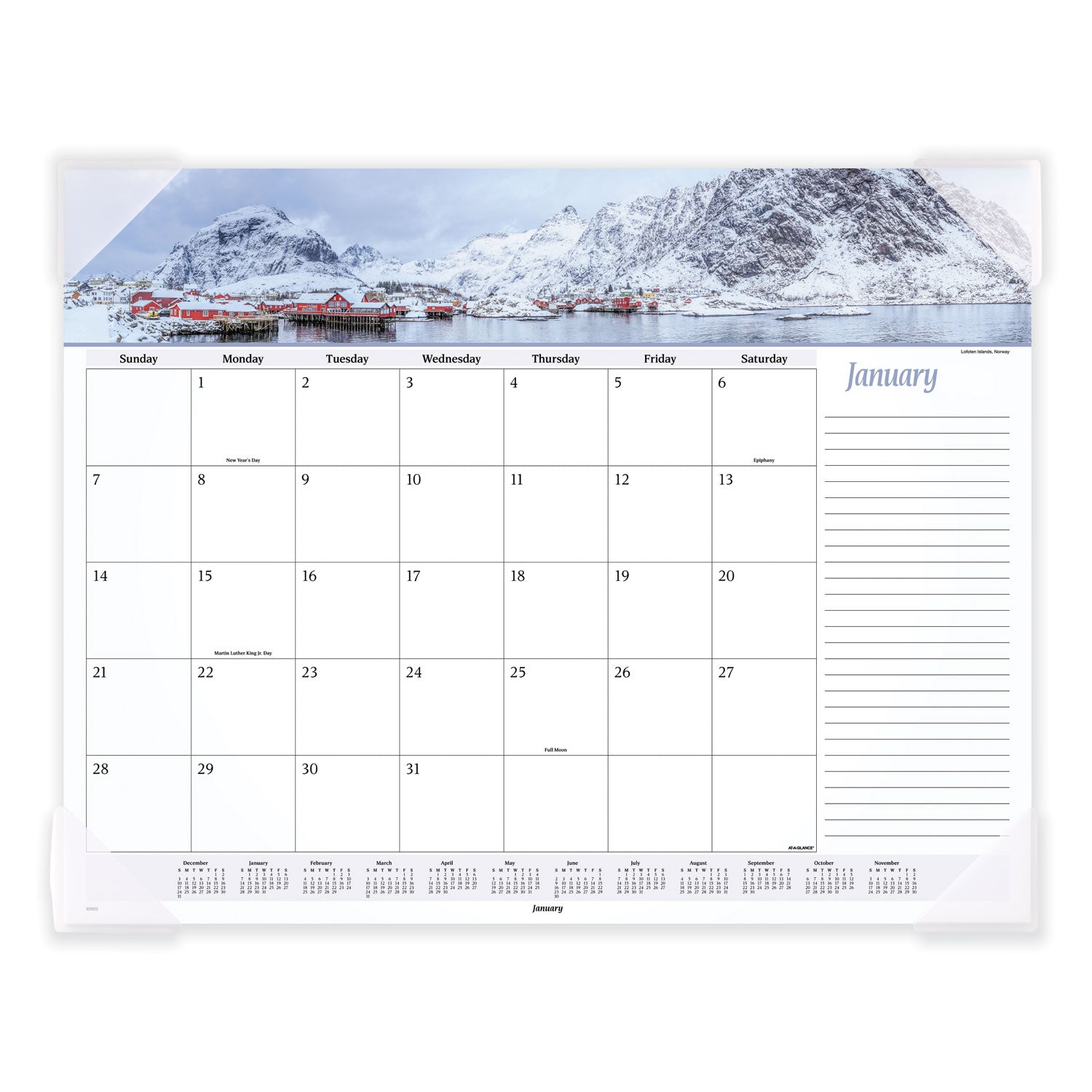 Seascape Panoramic Desk Pad, Seascape Panoramic Photography, 22 x 17, White Sheets, Clear Corners, 12-Month (Jan-Dec): 2024 - 