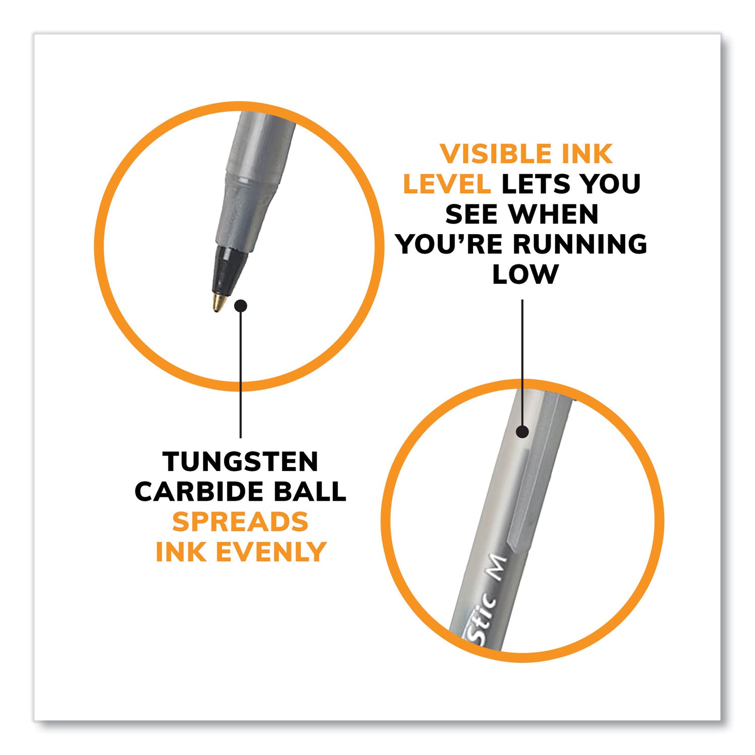 Round Stic Xtra Life Ballpoint Pen, Stick, Medium 1 mm, Black Ink, Translucent Black Barrel, 144/Pack