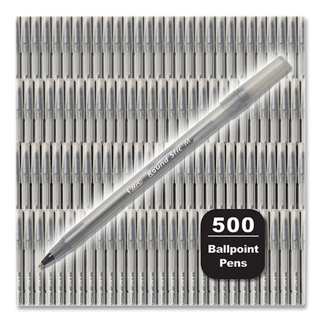 round-stic-xtra-life-ballpoint-pen-stick-medium-1-mm-black-ink-translucent-black-barrel-500-pack_bicgsm500eblk - 2