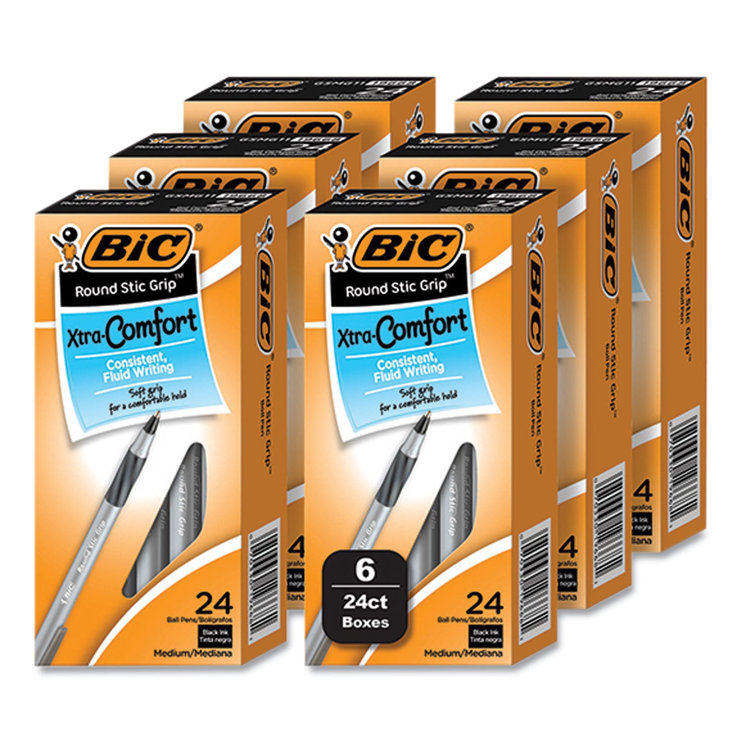 round-stic-grip-xtra-comfort-ballpoint-pen-medium-1-mm-black-ink-gray-black-24-box-6-boxes-pack_bicgsmg144eblk - 1