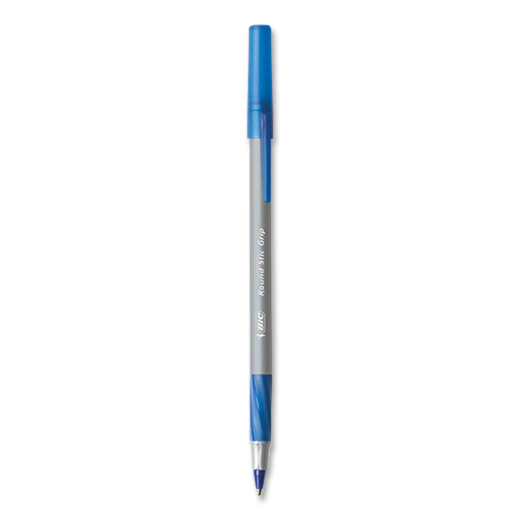 Round Stic Grip Xtra Comfort Ballpoint Pen, Medium 1 mm, Blue Ink, Gray/Blue Barrel, 24/Box, 6 Boxes/Pack