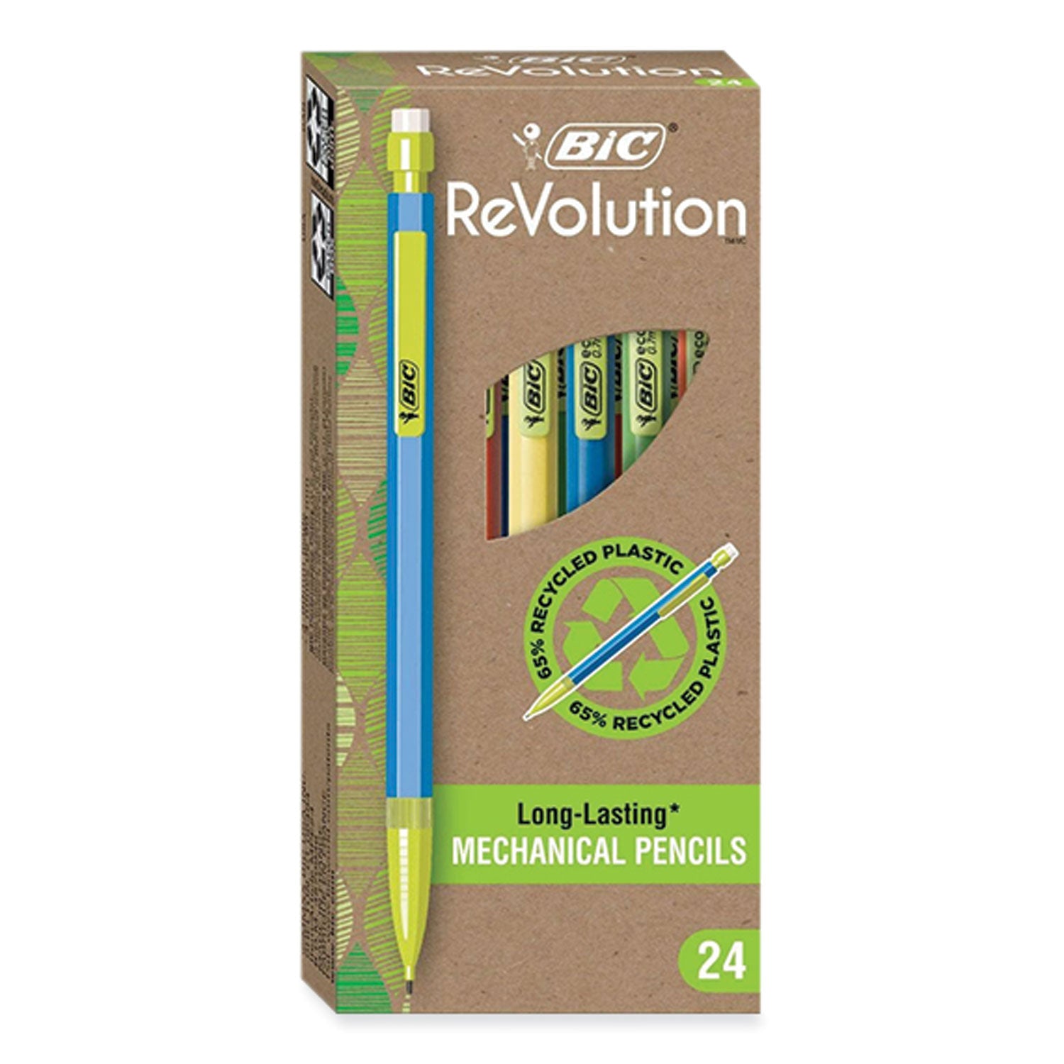 revolution-mechanical-pencil-07-mm-hb-#2-black-lead-assorted-barrel-colors-24-pack_bicmpe24blk - 1