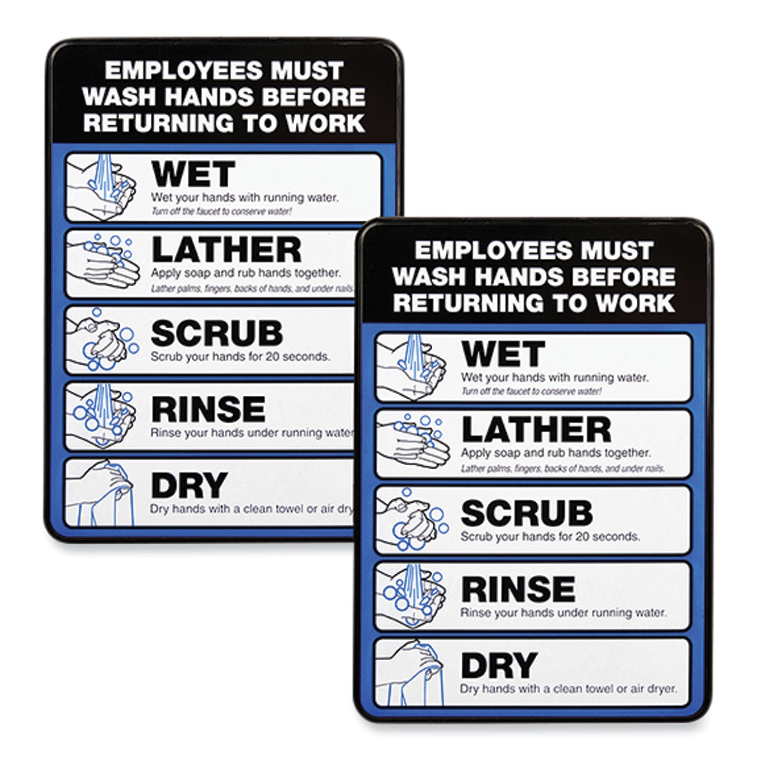 employees-must-wash-hands-indoor-wall-sign-5-x-7-black-blue-white-face-black-blue-graphics-2-pack_exohd0171s - 1
