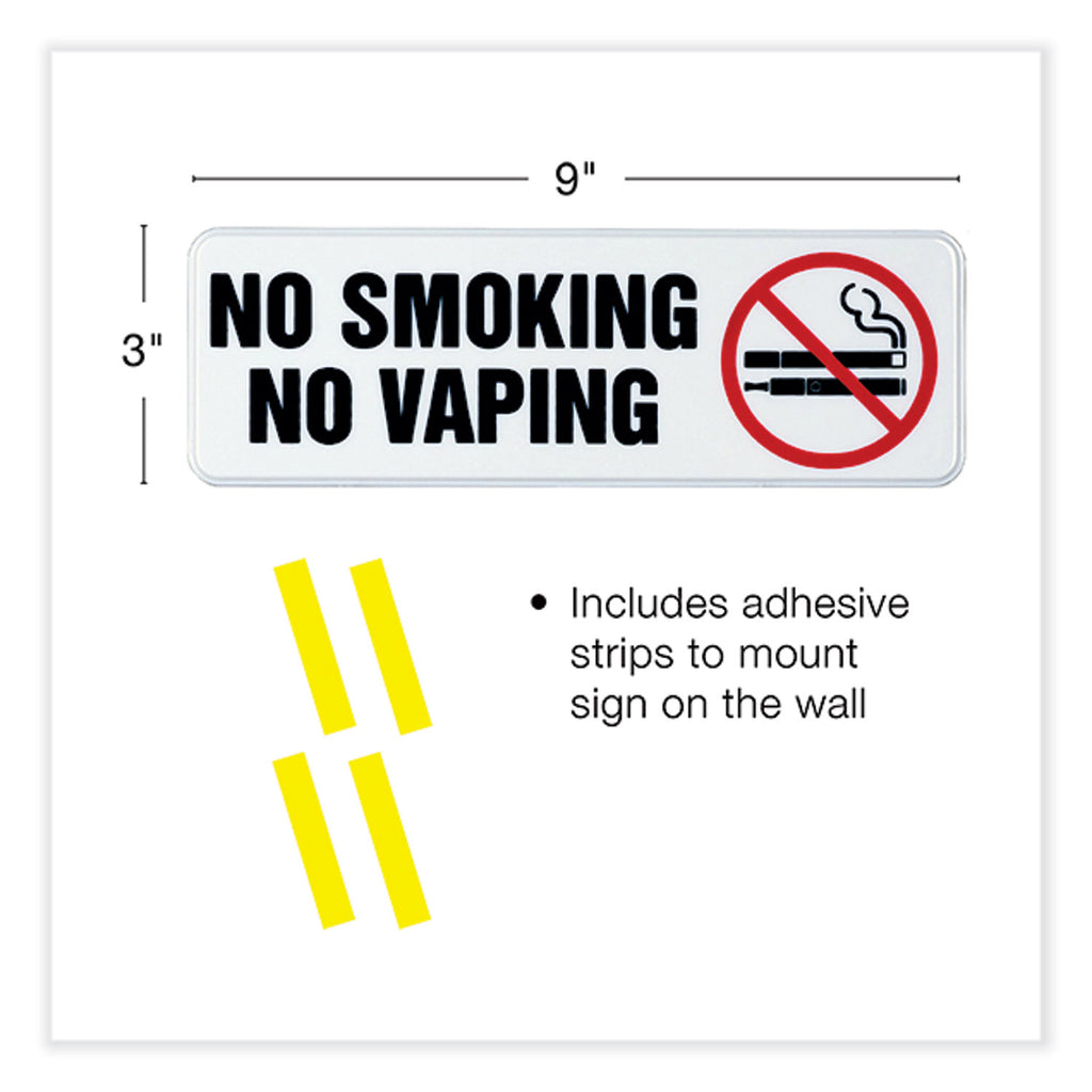 No Smoking No Vaping Indoor/Outdoor Wall Sign, 9" x 3", Black Face, Black/Red Graphics, 4/Pack