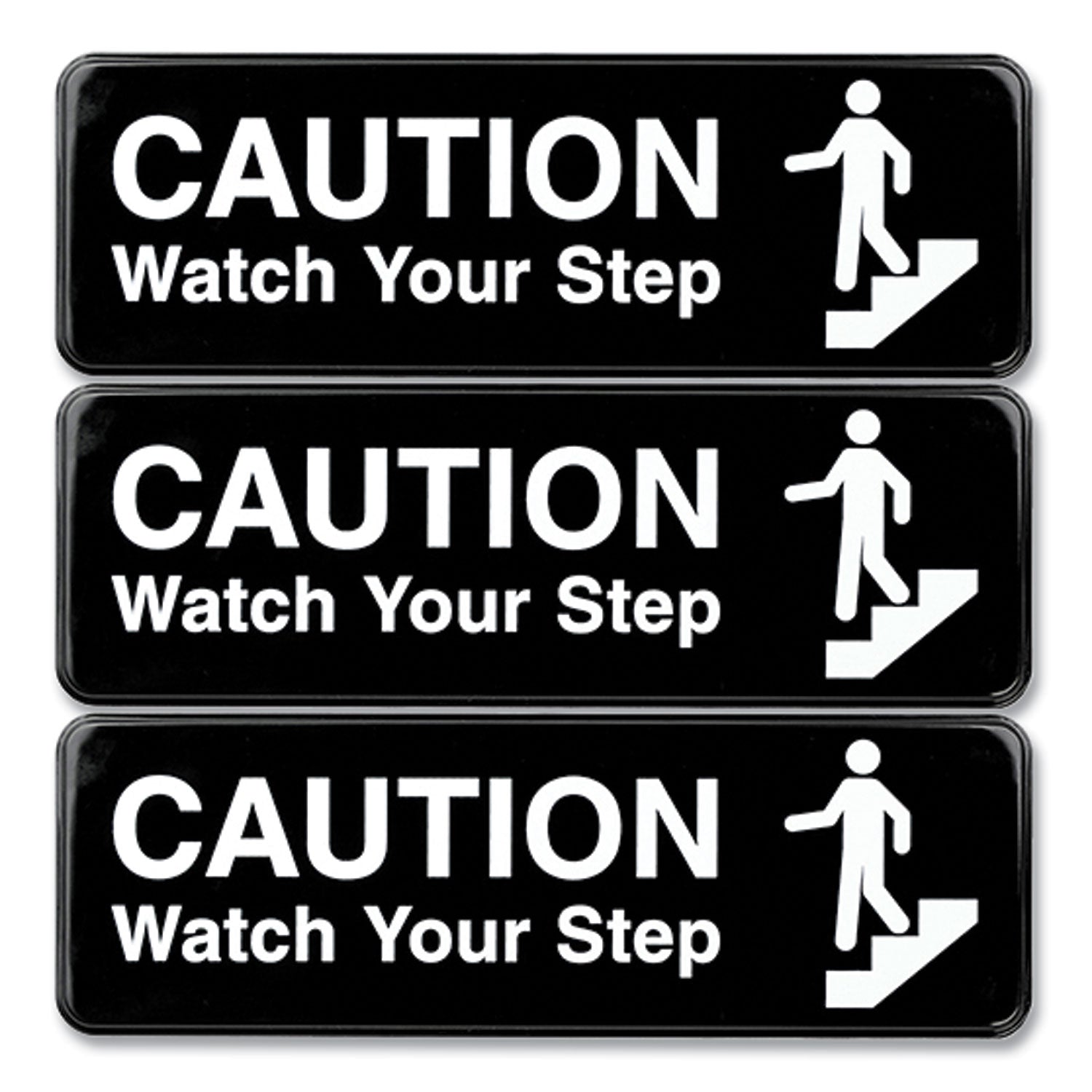 caution-watch-your-step-indoor-outdoor-wall-sign-9-x-3-black-face-white-graphics-3-pack_exohd0268s - 1