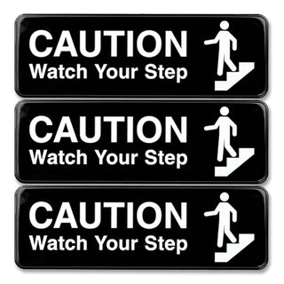 caution-watch-your-step-indoor-outdoor-wall-sign-9-x-3-black-face-white-graphics-3-pack_exohd0268s - 1