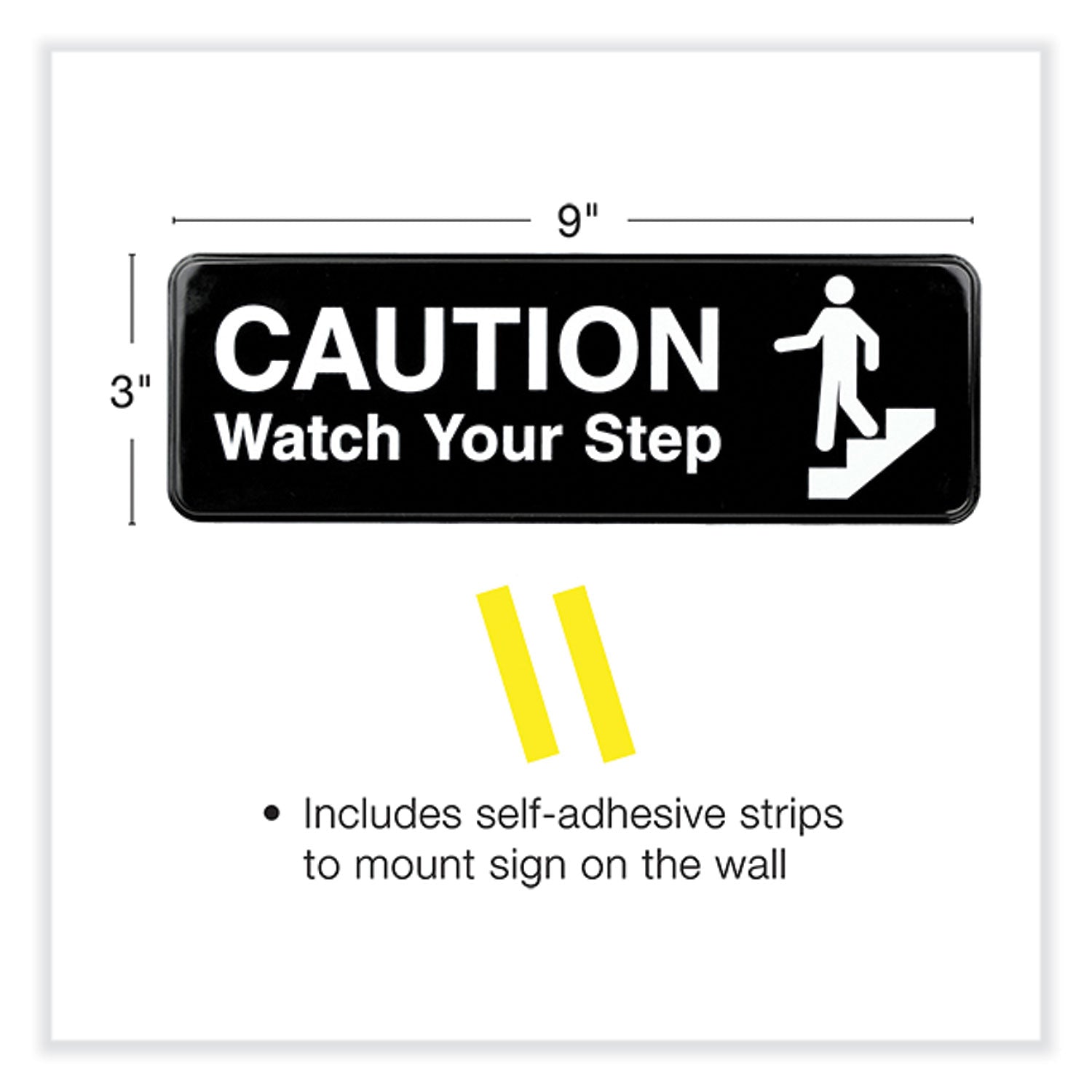 caution-watch-your-step-indoor-outdoor-wall-sign-9-x-3-black-face-white-graphics-3-pack_exohd0268s - 2