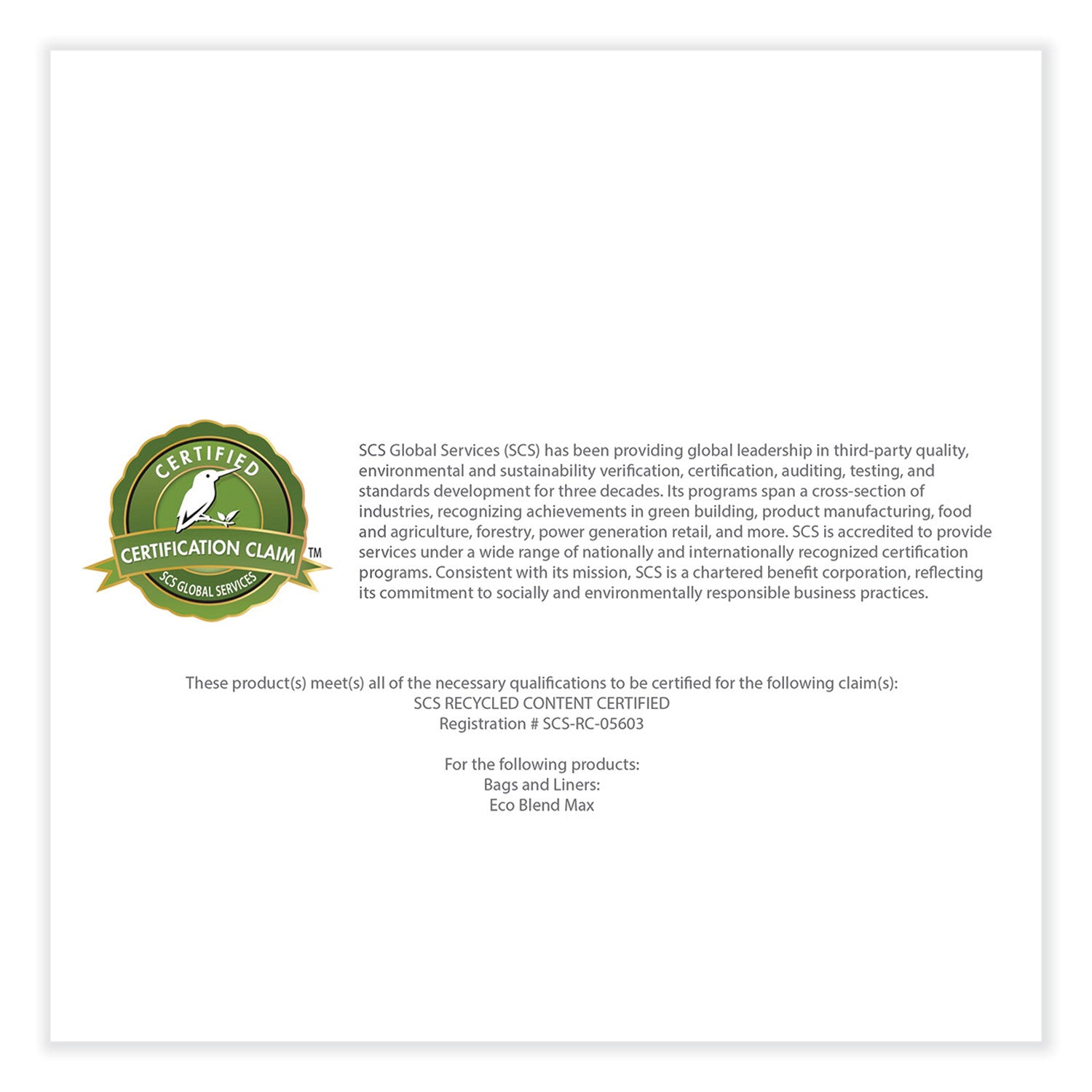 Eco Blend Max Can Liners, 40 to 45 gal, 0.8 mil, 40" x 46", Clear, 25 Bags/Roll, 6 Rolls/Carton