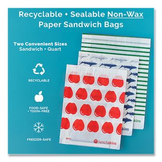 Peel and Seal Sandwich Bag with Closure Strip, 6.3 x 2 x 7.9, White with Blue Shark, 50/Box
