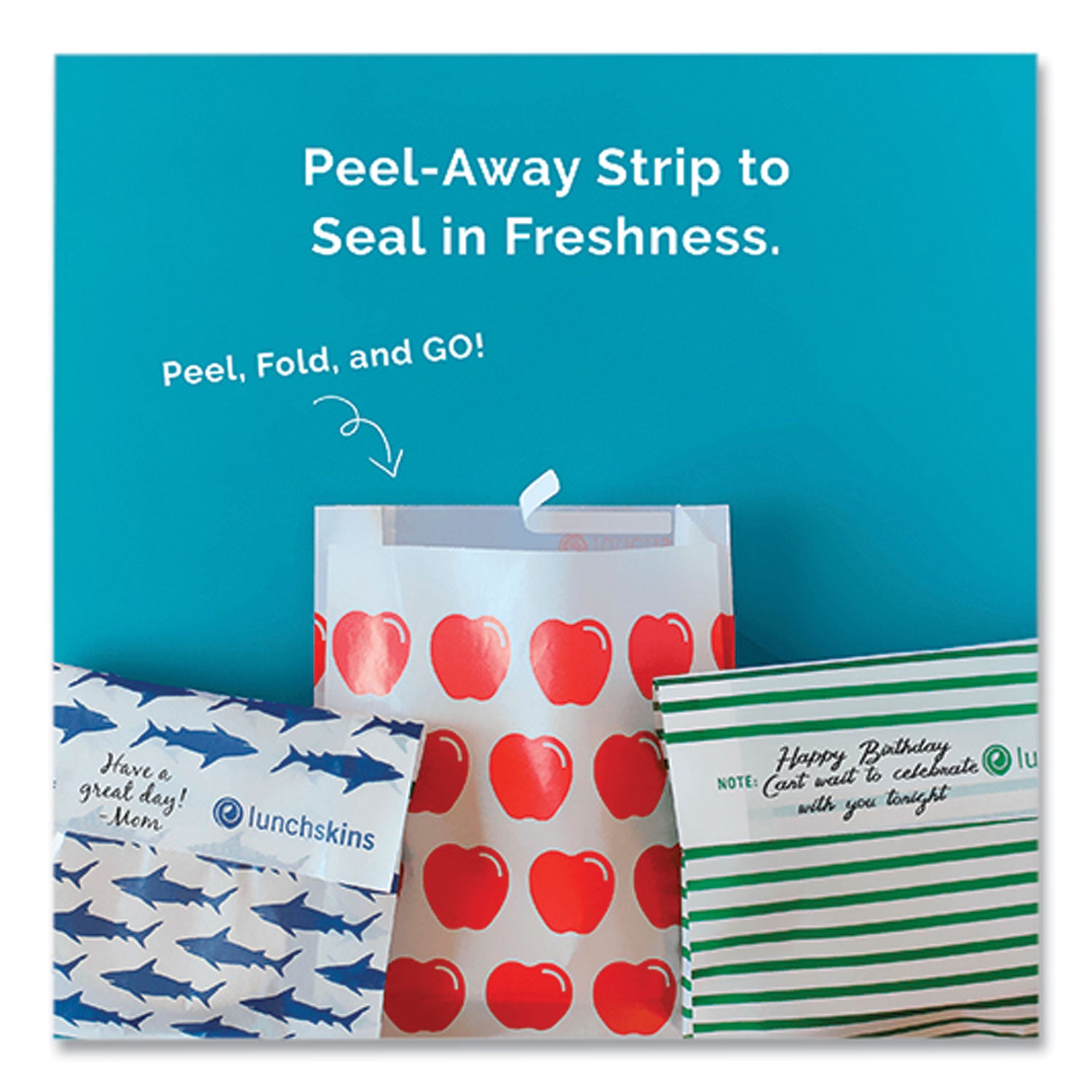 Peel and Seal Sandwich Bag with Closure Strip, 6.3 x 2 x 7.9, White with Blue Shark, 50/Box