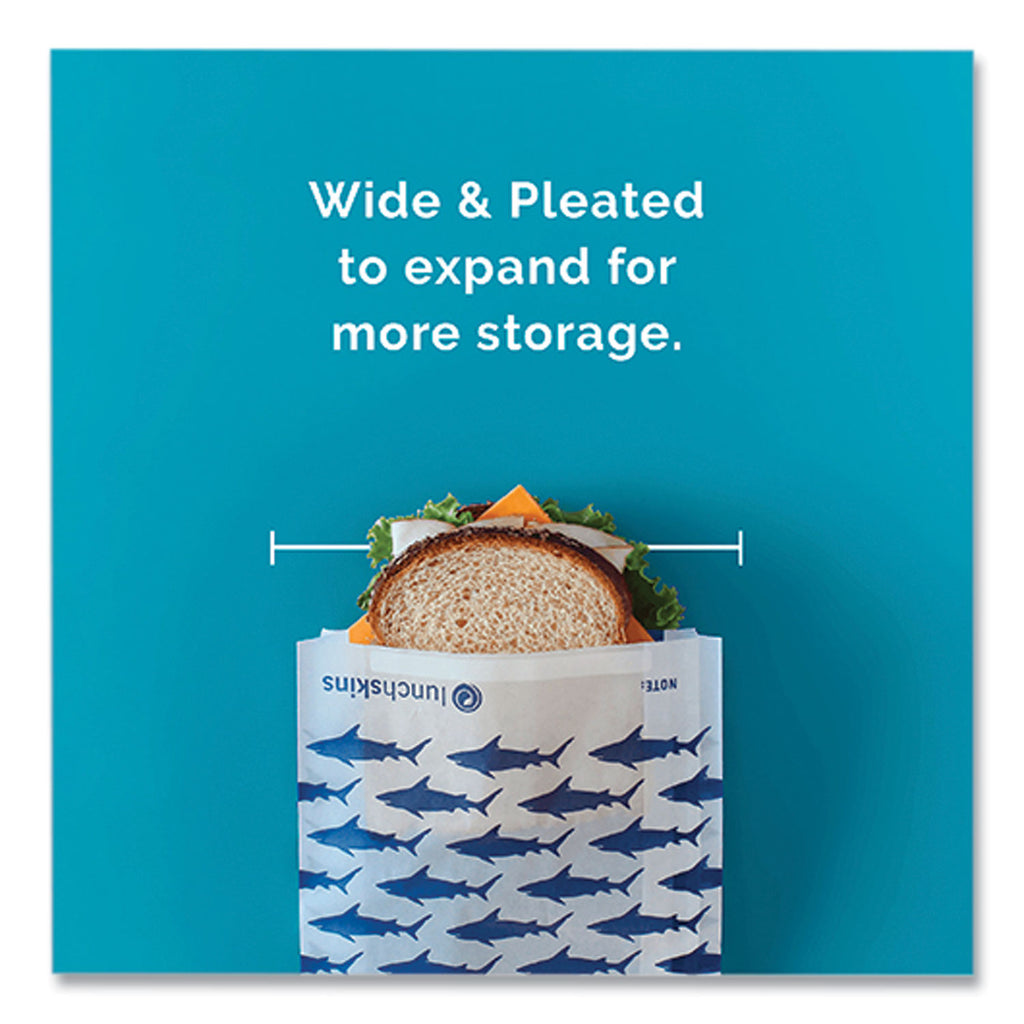 Peel and Seal Sandwich Bag with Closure Strip, 6.3 x 2 x 7.9, White with Blue Shark, 50/Box