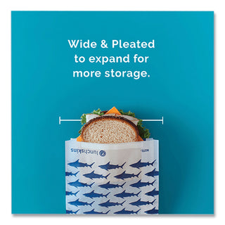Peel and Seal Sandwich Bag with Closure Strip, 6.3 x 2 x 7.9, White with Blue Shark, 50/Box
