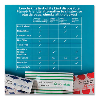 Peel and Seal Sandwich Bag with Closure Strip, 6.3 x 2 x 7.9, White with Blue Shark, 50/Box