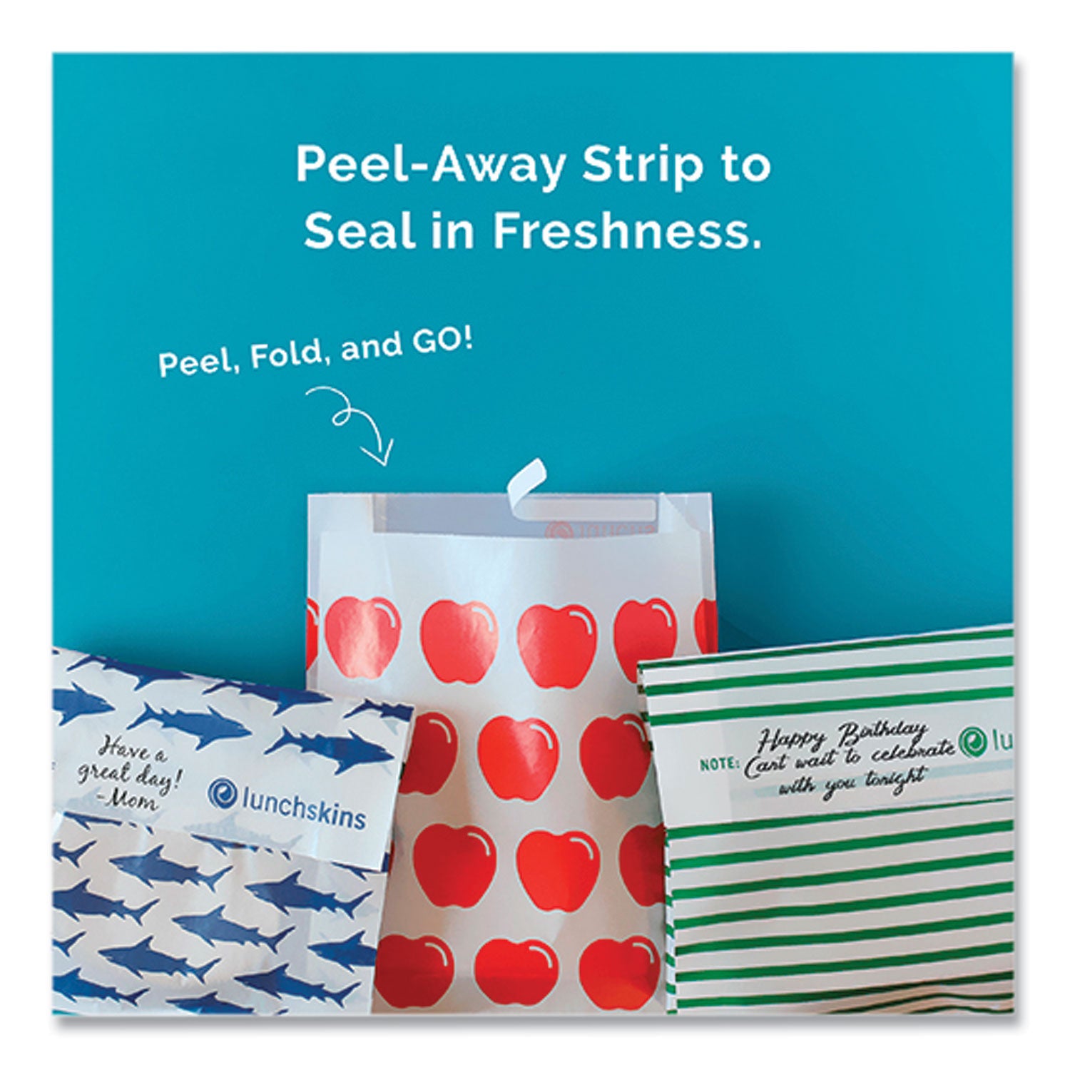 Peel and Seal Sandwich Bag with Closure Strip, 6.3 x 2 x 7.9, White with Red Apple, 50/Box