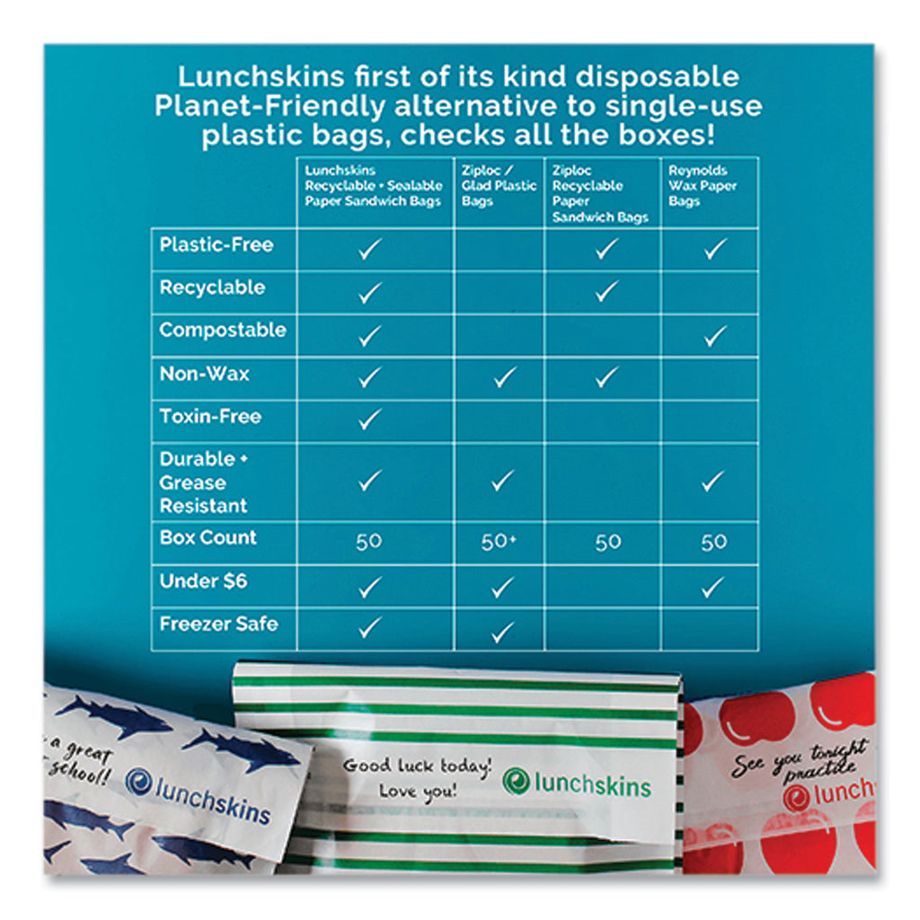 Peel and Seal Sandwich Bag with Closure Strip, 6.3 x 2 x 7.9, White with Red Apple, 50/Box