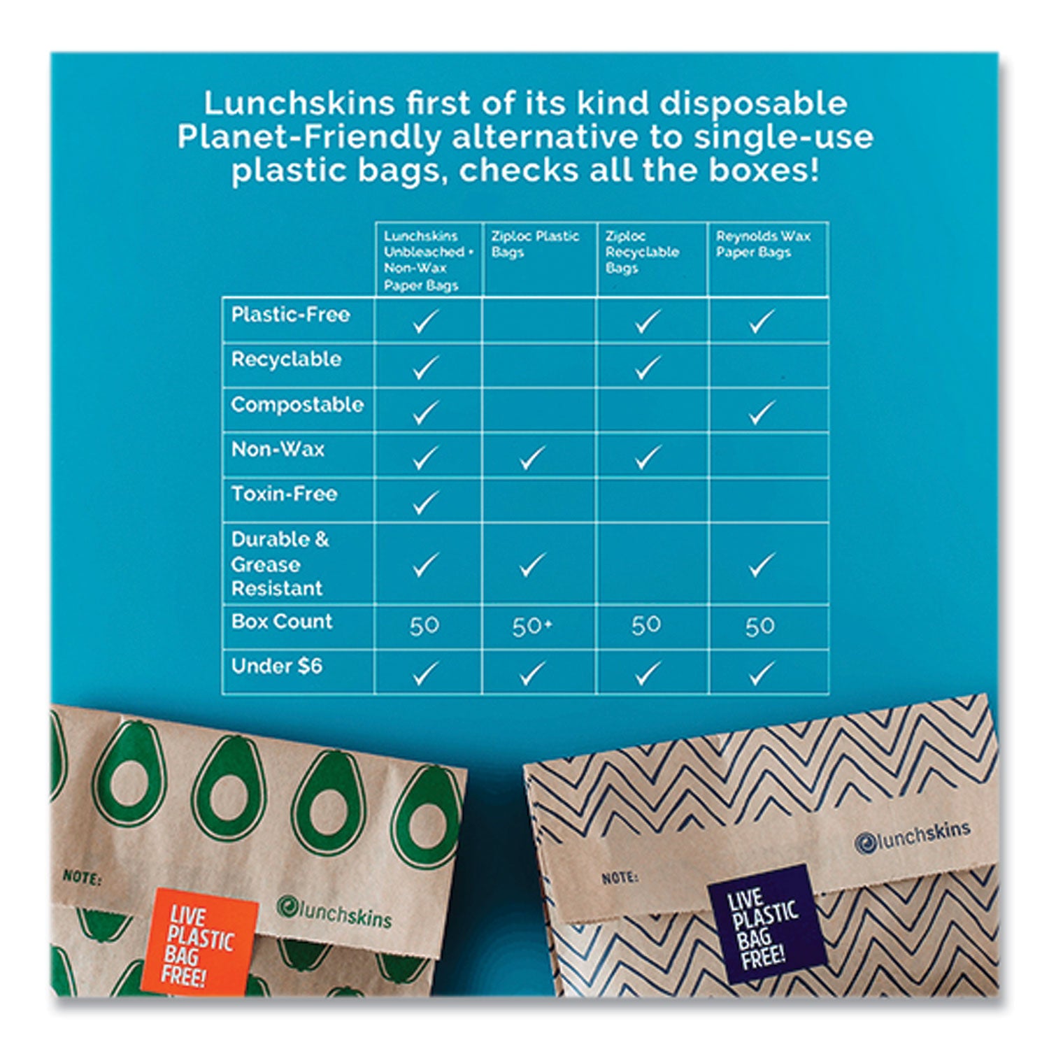 XL Sandwich Bag with Resealable Stickers, 7.1 x 2 x 9.1, Kraft with Black Chevron Pattern, 50/Box